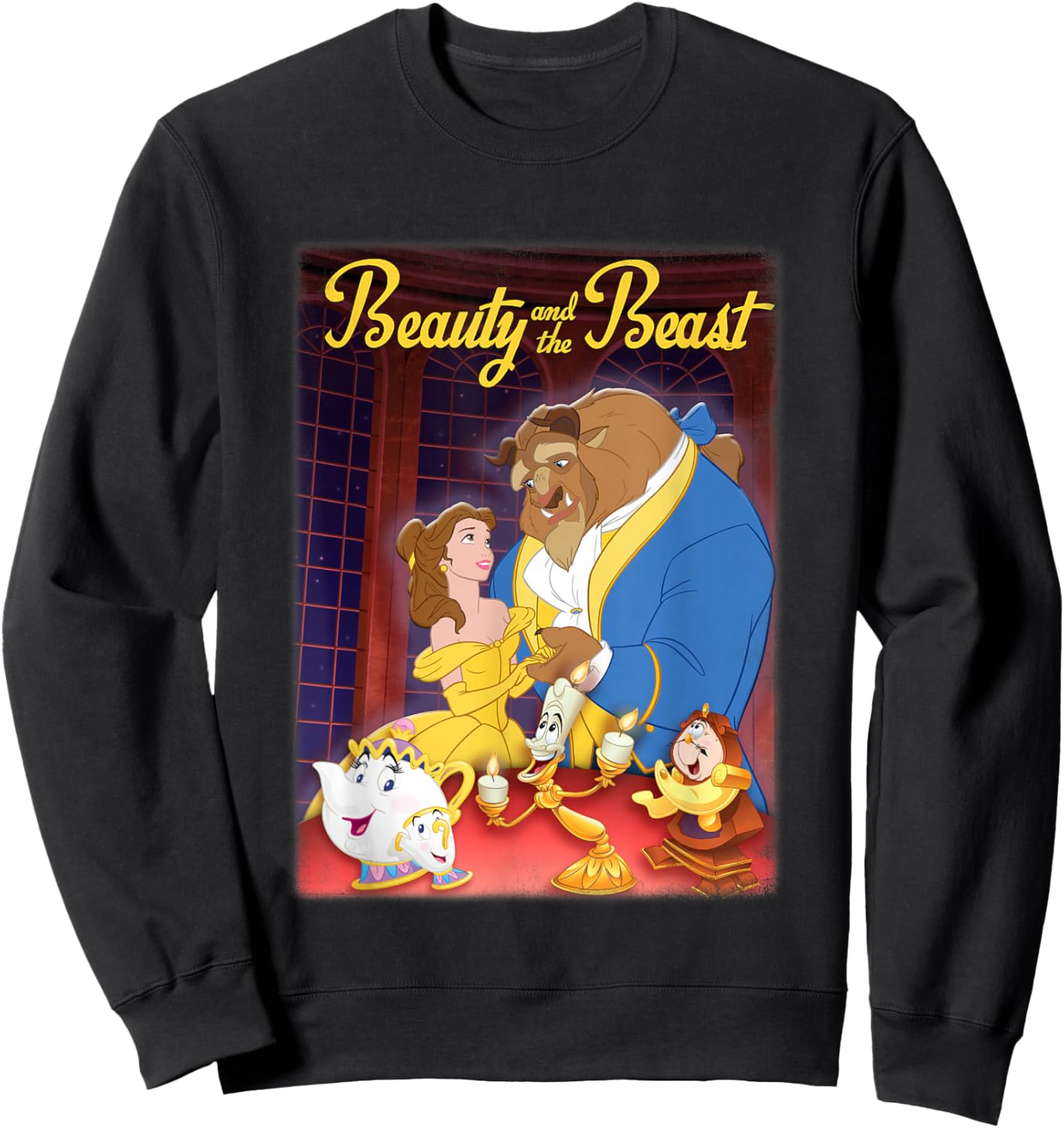 Disney Beauty and The Beast Distressed Movie Poster Sweatshirt - Sweatshirt | Black