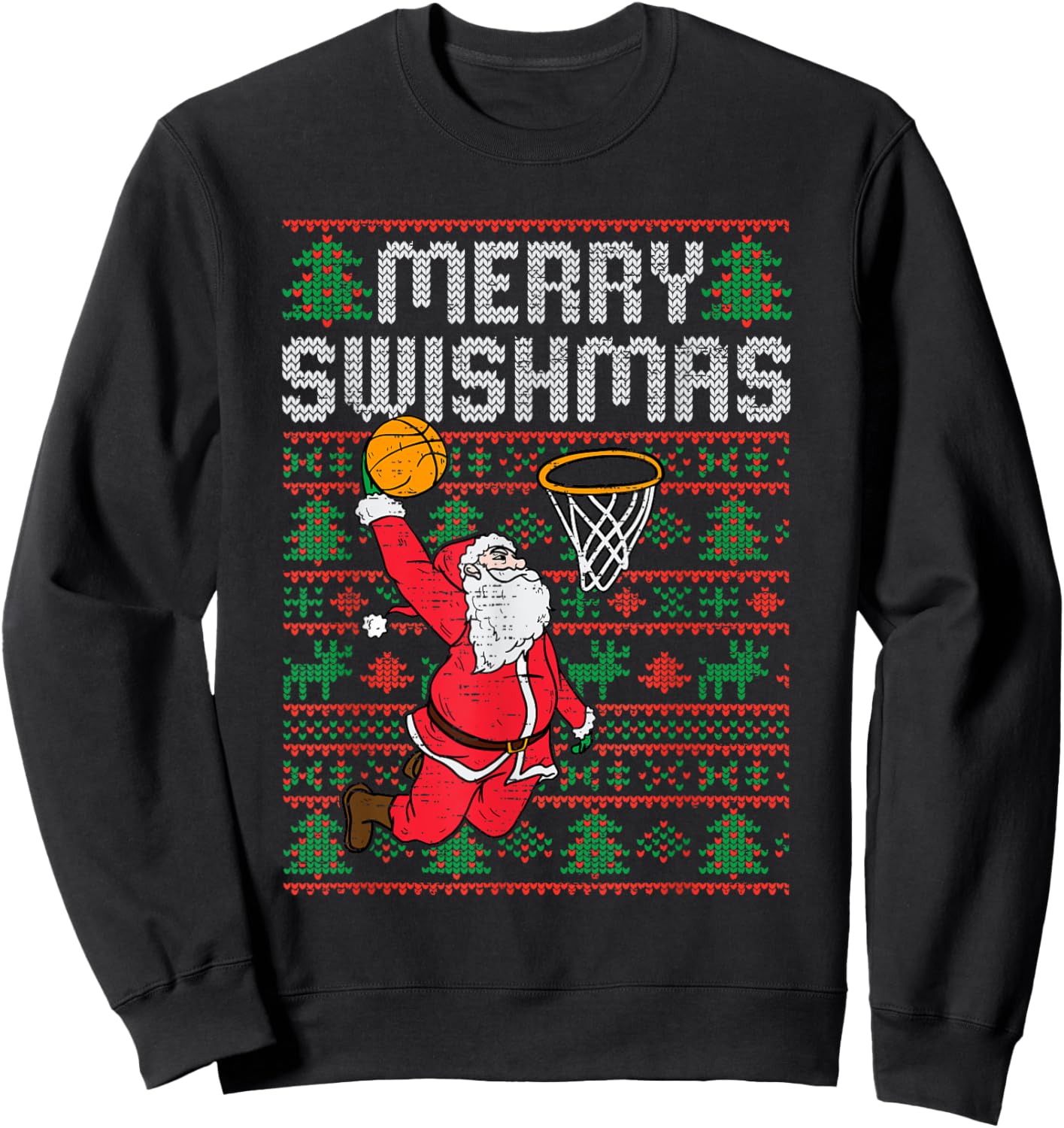 Basketball Ugly Christmas Xmas Santa Sports Men Boys Kids Sweatshirt - Sweatshirt | Black
