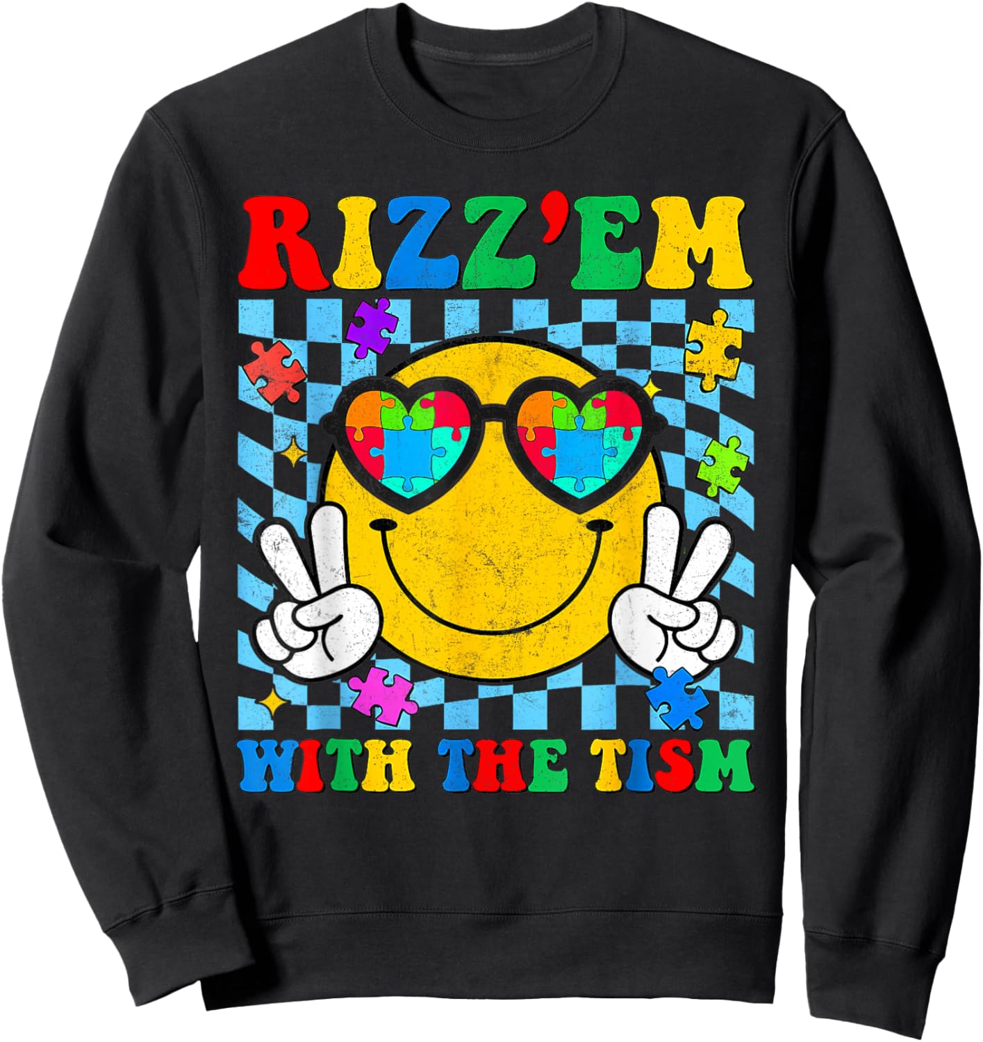 Rizz Em With The Tism Smile Autism Awareness Boys Girls Kids Sweatshirt - Sweatshirt | Black