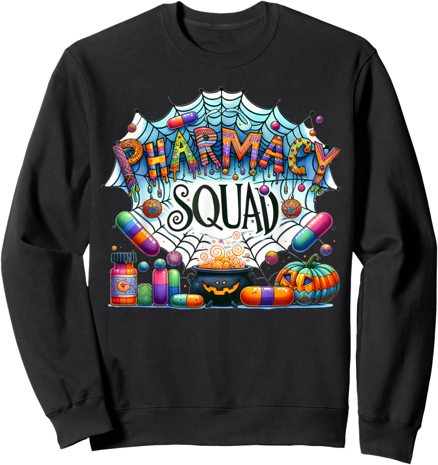 Funny Pharmacy Squad Technician Pumpkin Halloween Sweatshirt - Sweatshirt | Black