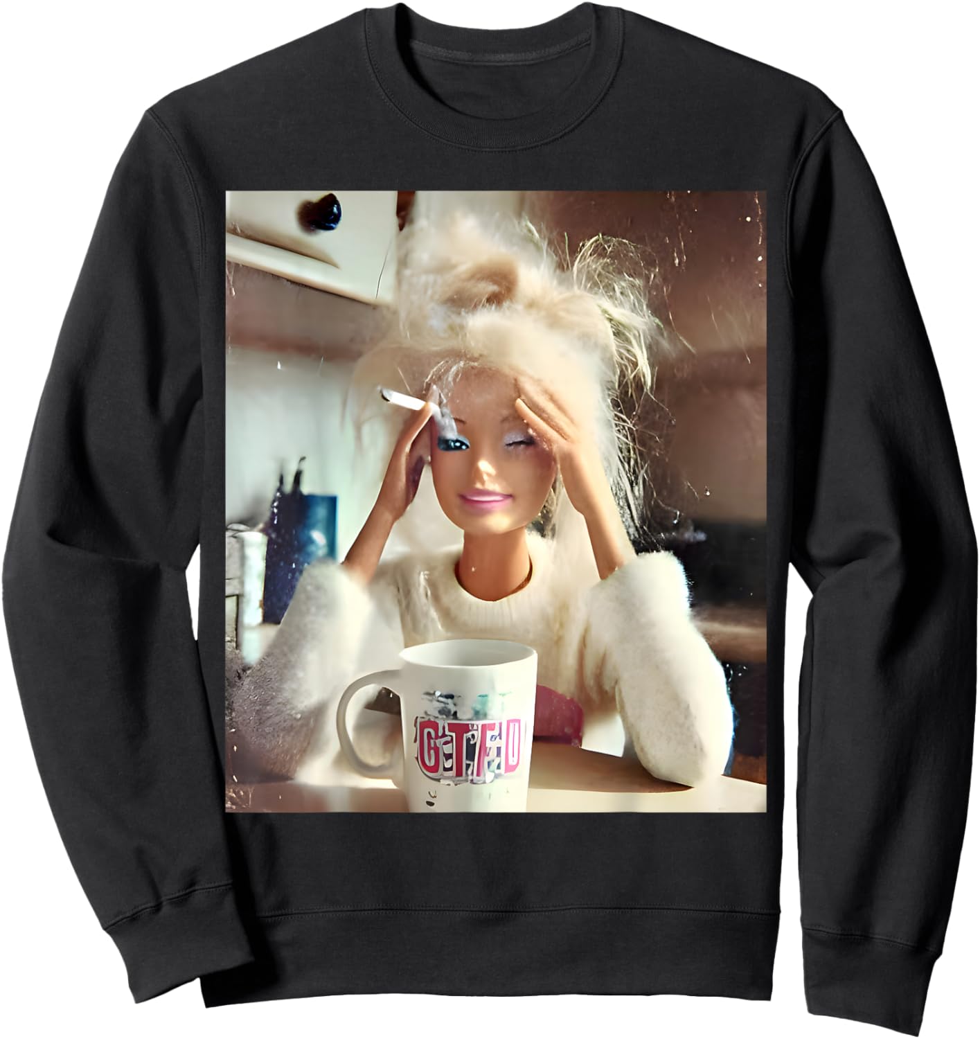 Distressed Doll Face Meme Sweatshirt - Sweatshirt | Black