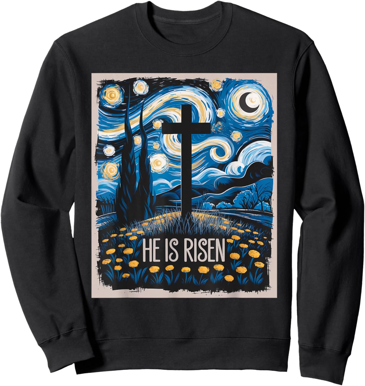 Starry Night Jesus Art Spiritual Christian Faith Easter Sweatshirt - Sweatshirt | Black
