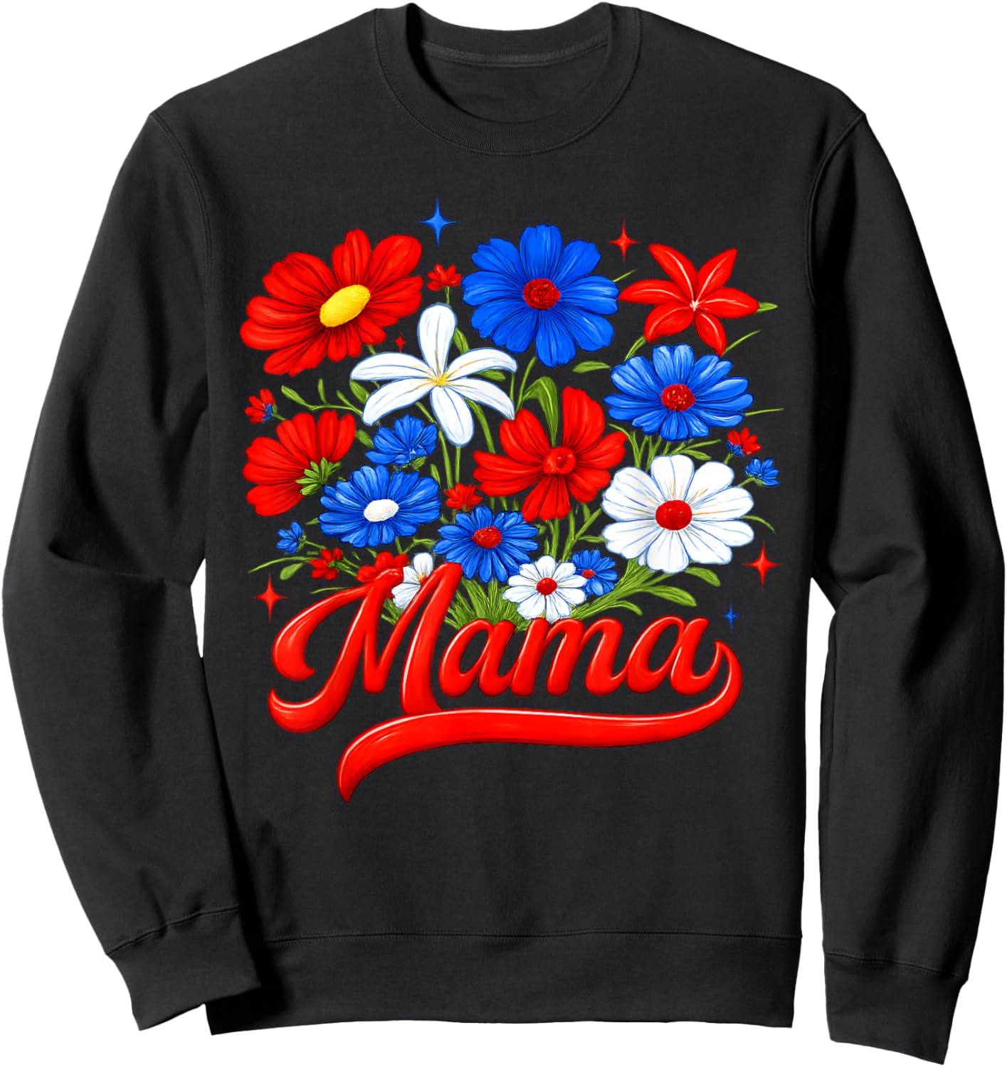 4th of July Floral Mama Patriotic Flowers Women Grandma Sweatshirt - Sweatshirt | Black