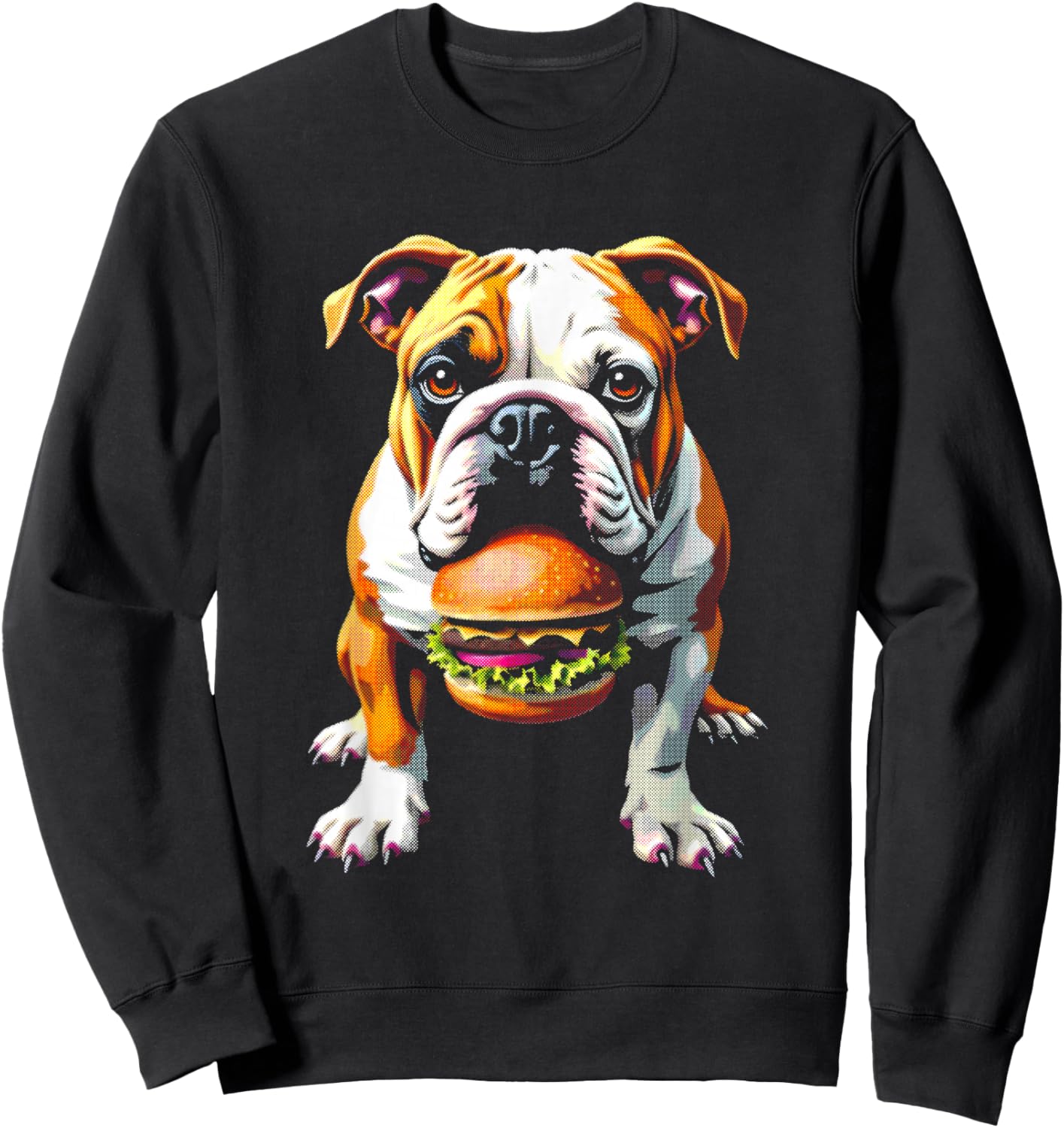 Bulldog Eats Hamburger - Funny Burger Dog Lover Sweatshirt - Sweatshirt | Black