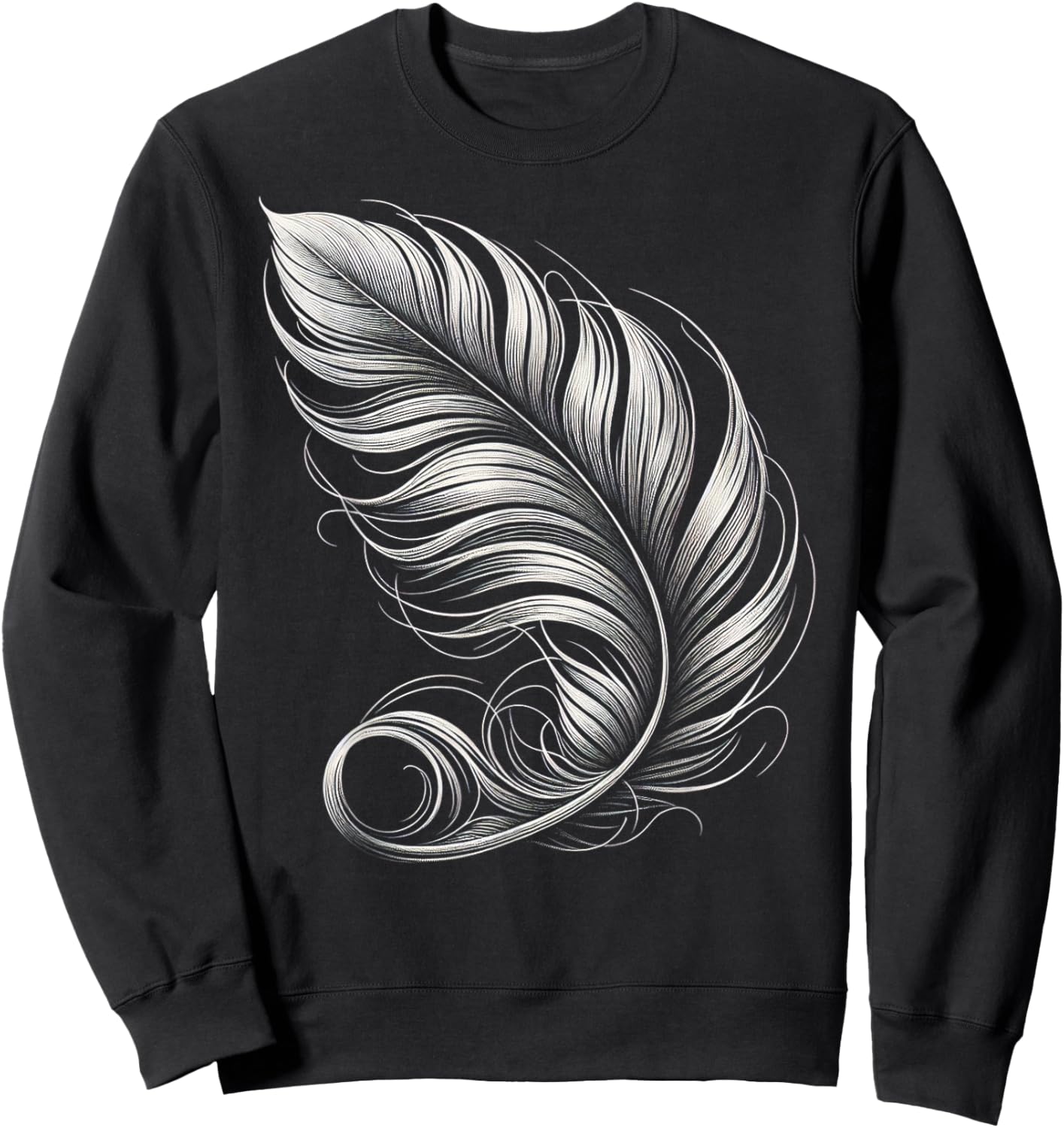 Artistic Feather Outline Sweatshirt - Sweatshirt | Black