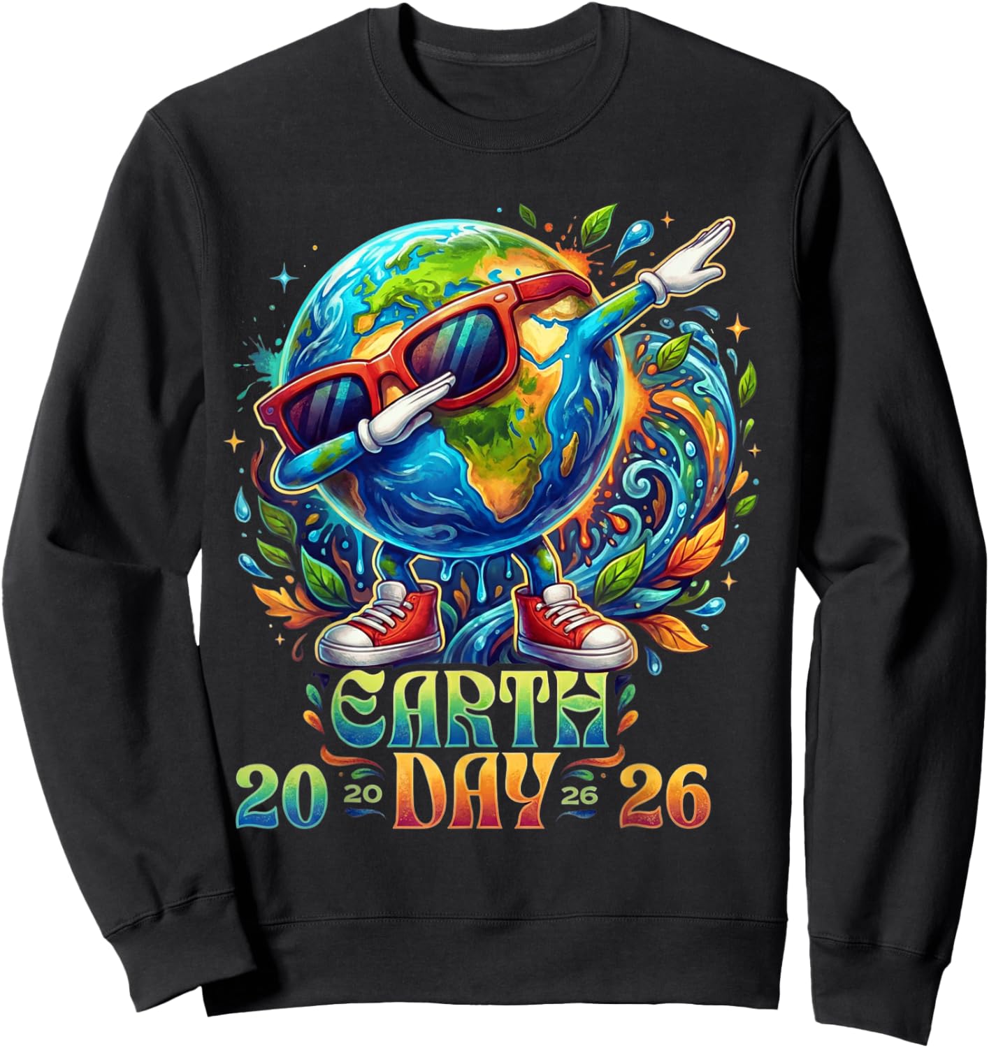 Earth Dabbing Sunglasses 2026 Colorful Earth Day Art Sweatshirt - Sweatshirt | Black