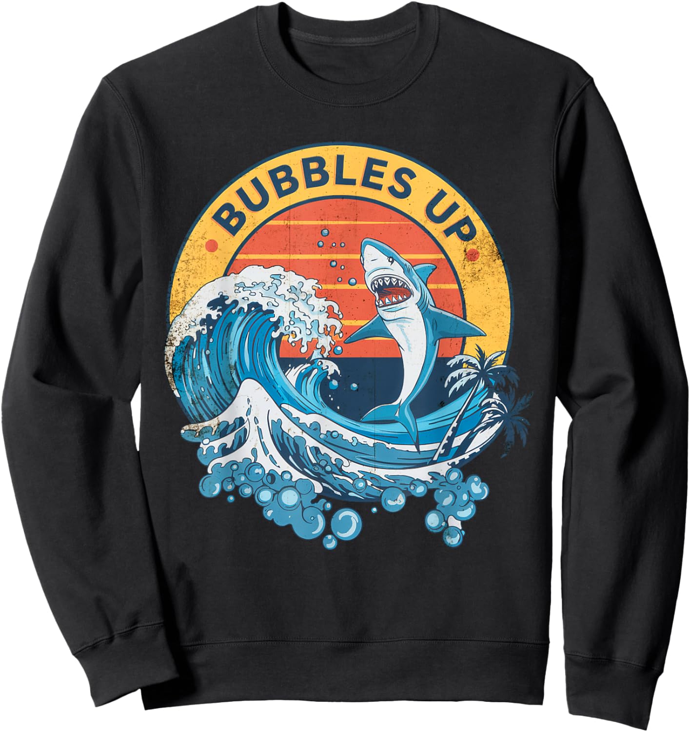 Bubbles Up Vintage Retro Shark Lover Women Sweatshirt - Sweatshirt | Black