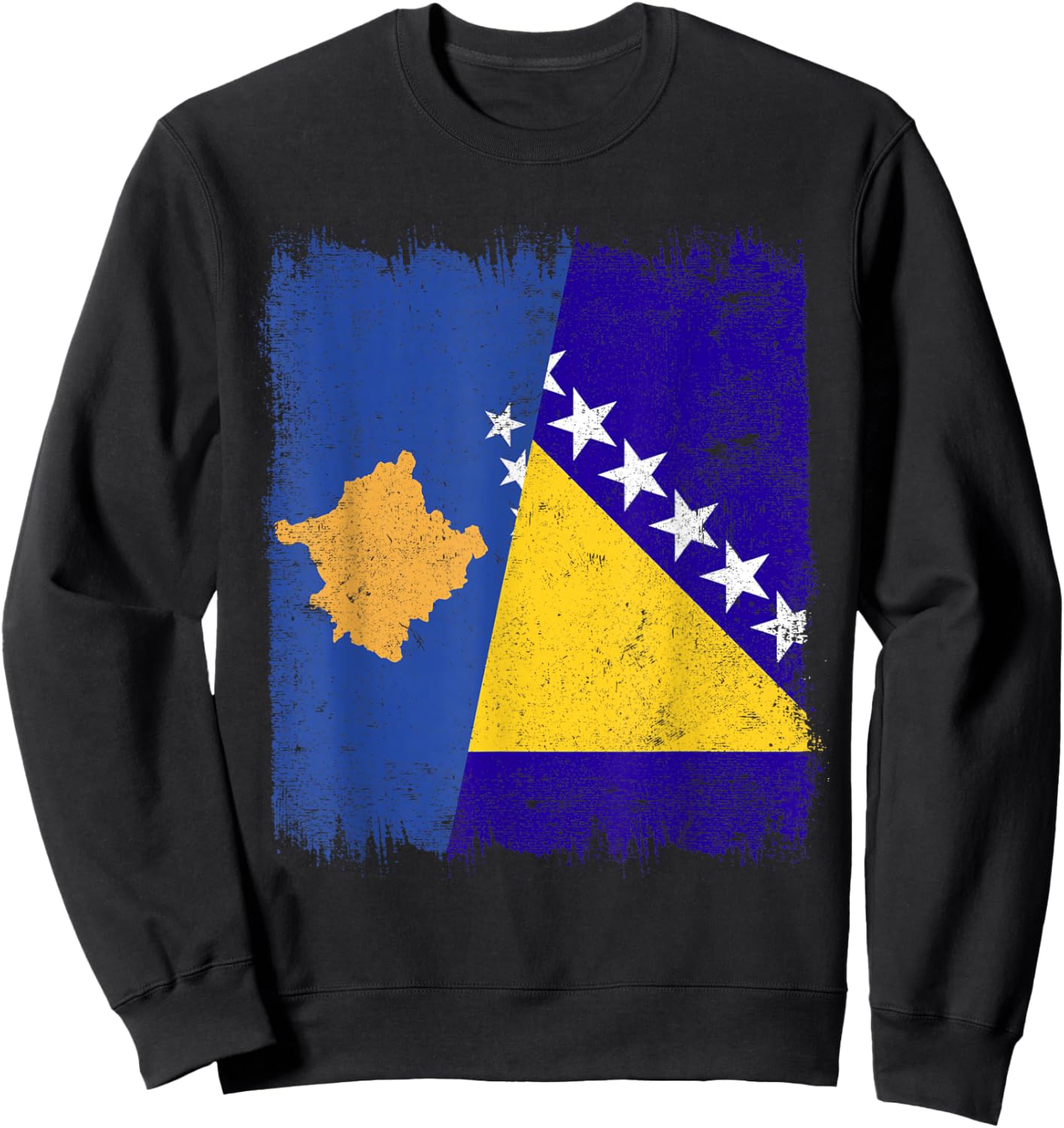 Kosovo Bosnia and Herzegovina Half Flag Sweatshirt - Sweatshirt | Black