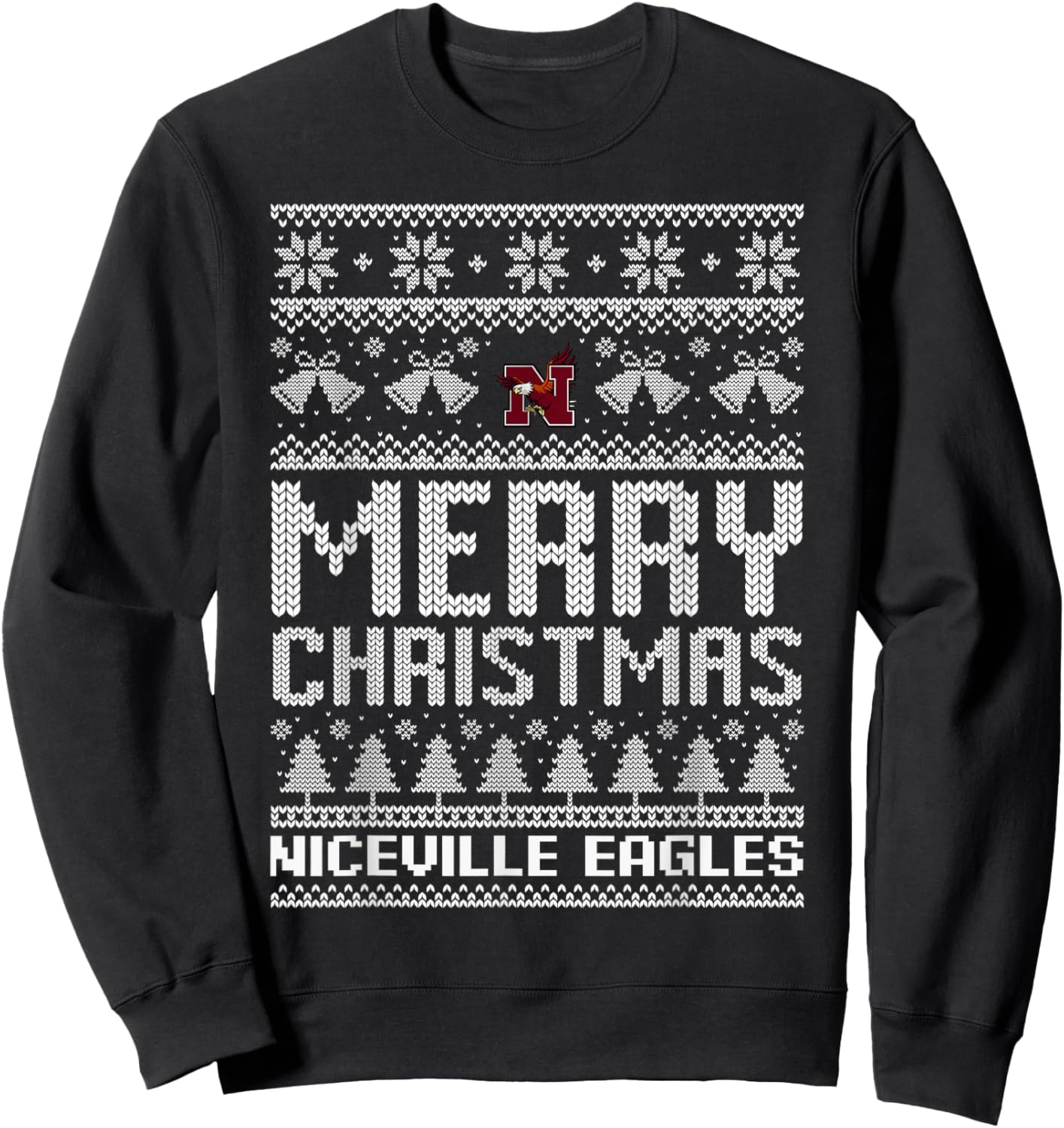 Niceville Eagles Logo Merry Christmas Ugly Sweater HS Sweatshirt - Sweatshirt | Black