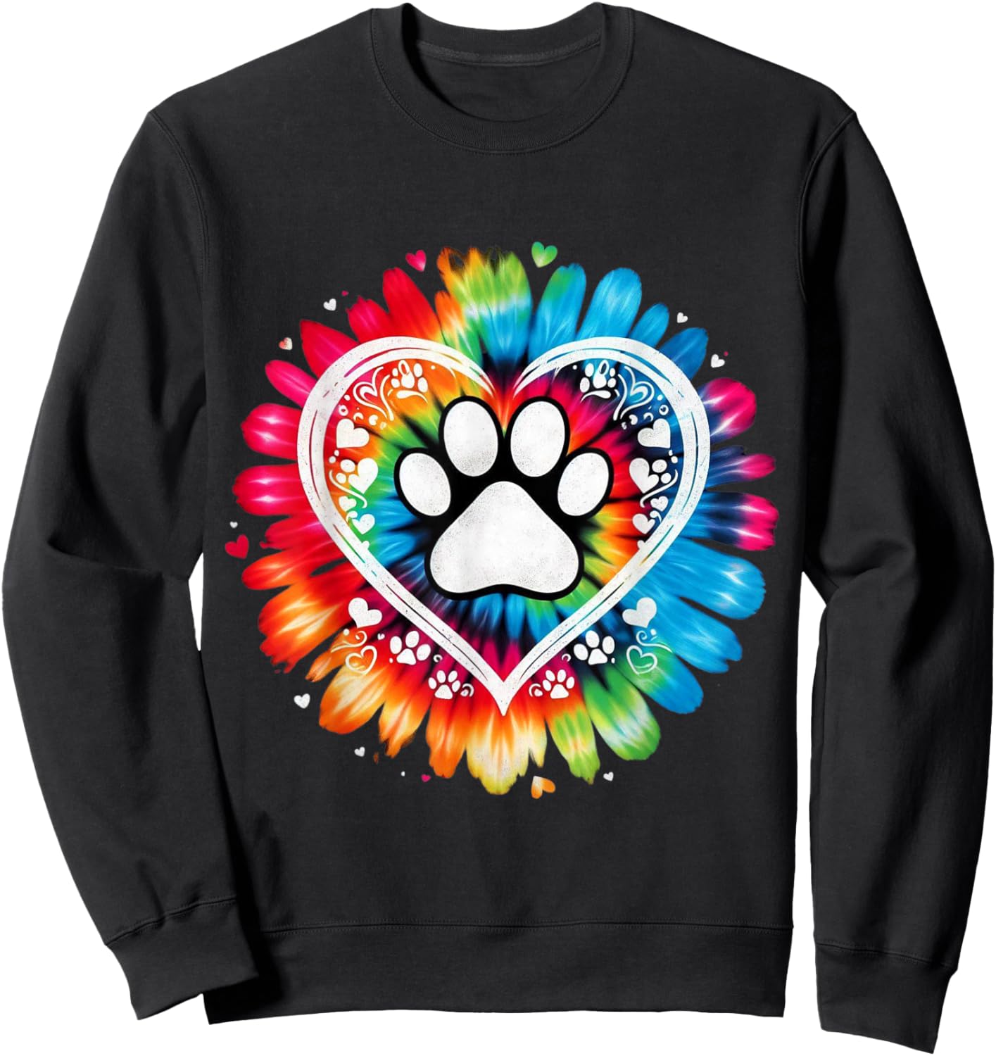 Tie Dye Love Dog Paw Print Heart Animal Lover Sweatshirt - Sweatshirt | Black