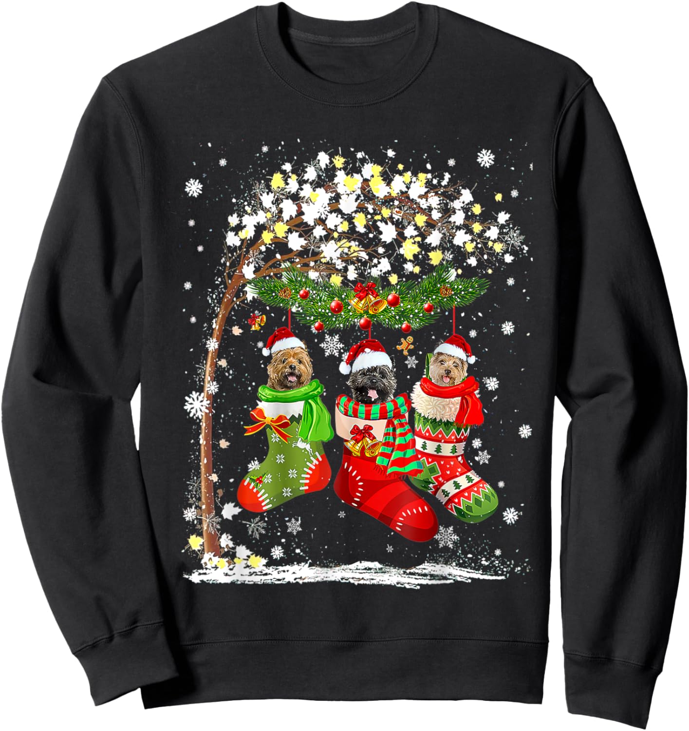 Funny Cairn Terrier Dog Tree Christmas Lights Xmas Pajama Sweatshirt - Sweatshirt | Black