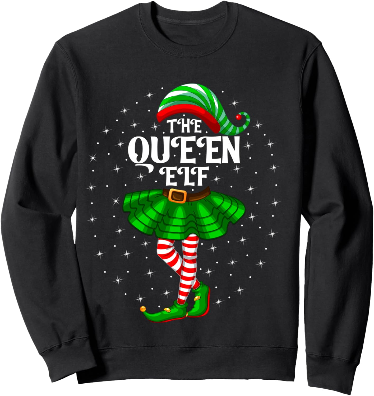 Xmas Family Matching Women Girls Mom The Queen Elf Christmas Sweatshirt - Sweatshirt | Black