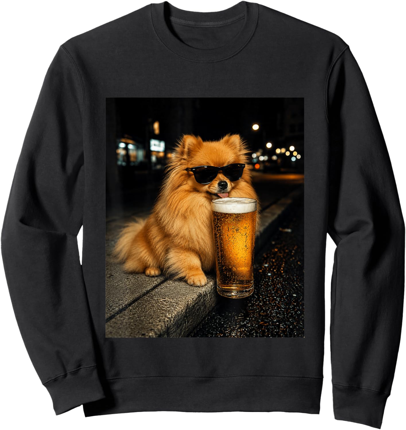 Funny Pomeranian Drinking Beer Vintage Dog Lover Meme Humor Sweatshirt - Sweatshirt | Black