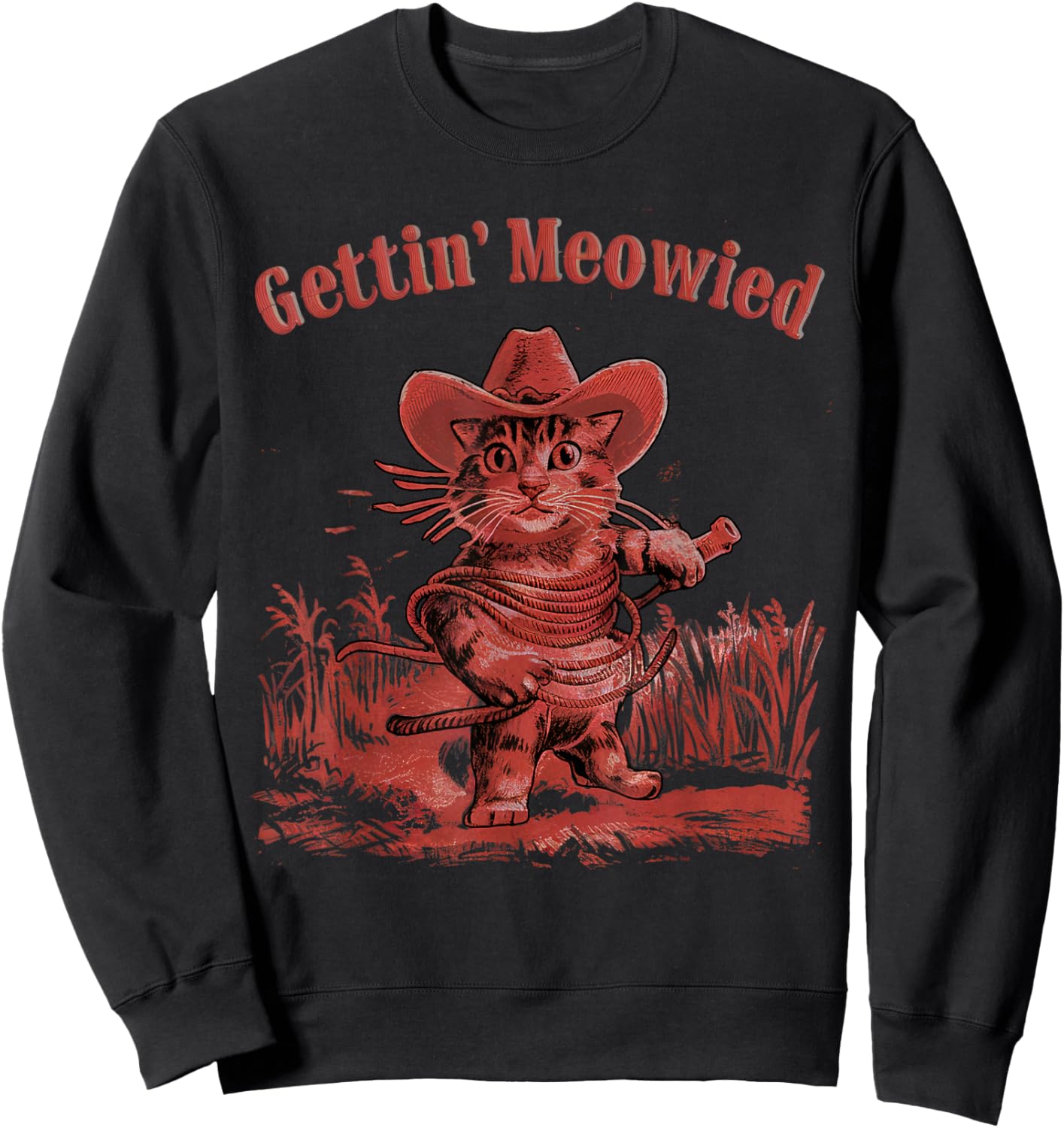 Gettin' Meowied Cat Cowboys Western Love Meowdy Fun Graphic Sweatshirt - Sweatshirt | Black
