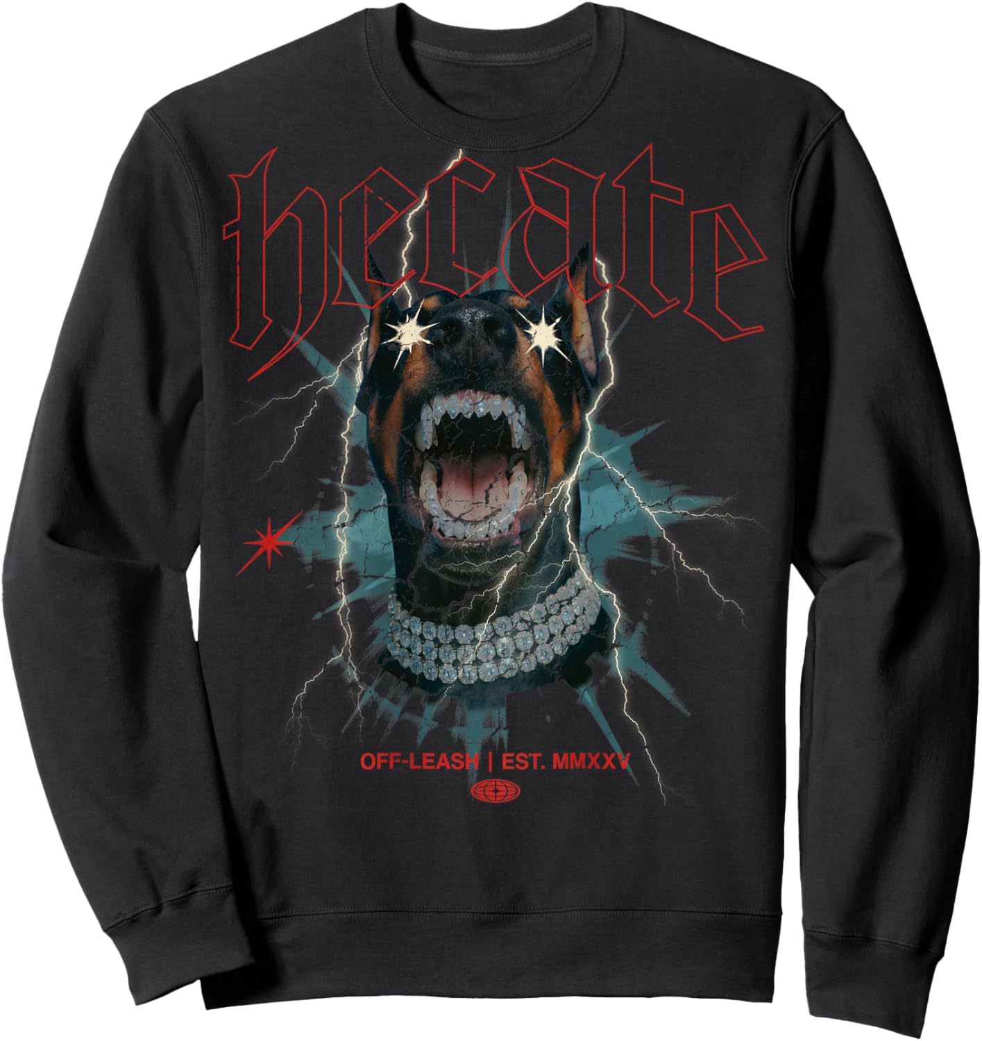 Doberman Dog Vintage Streetwear Urban Hip Hop Y2K (ON Back) Sweatshirt - Sweatshirt | Black