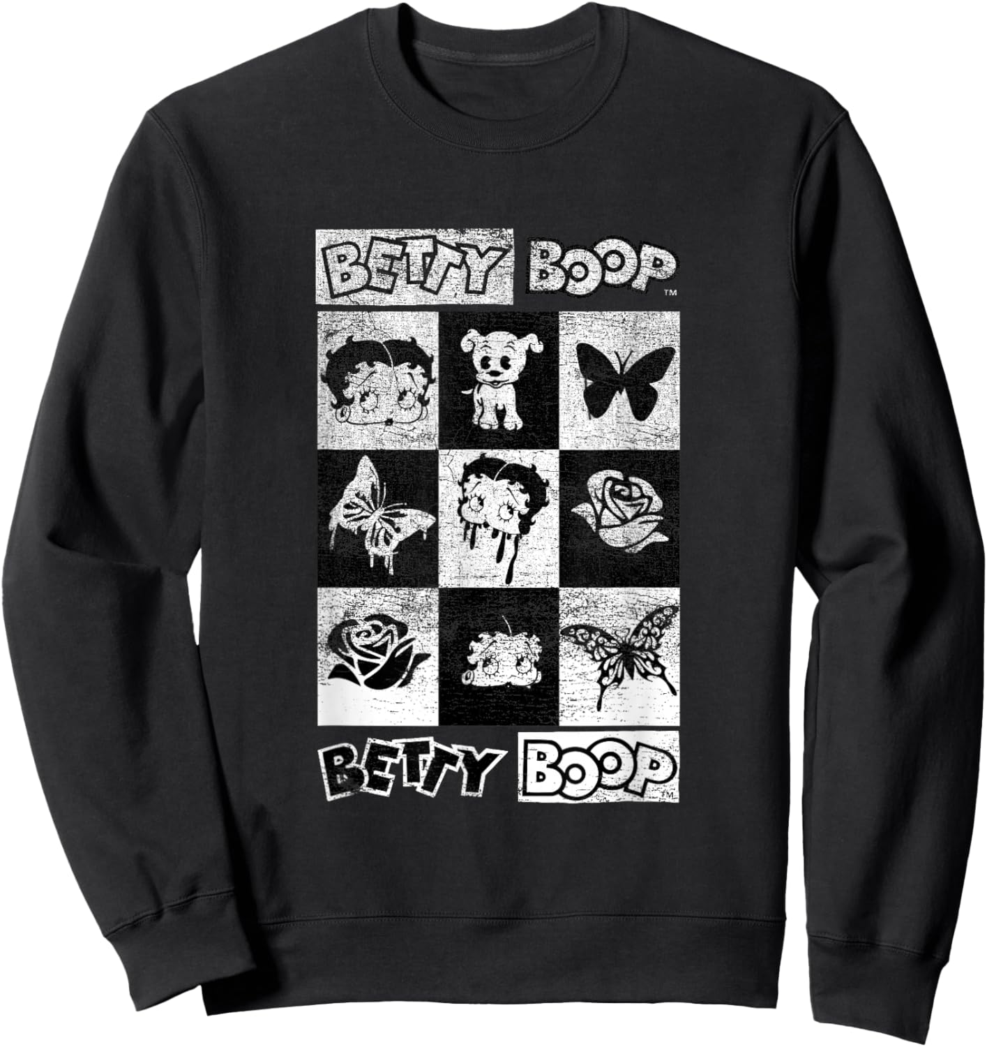Betty Boop Grunge Butterflies & Roses Betty Box Up Sweatshirt - Sweatshirt | Black