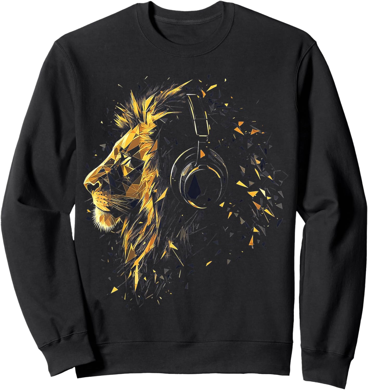 Lion Animal Graphic Music Headphone Illustration Lion Sweatshirt - Sweatshirt | Black