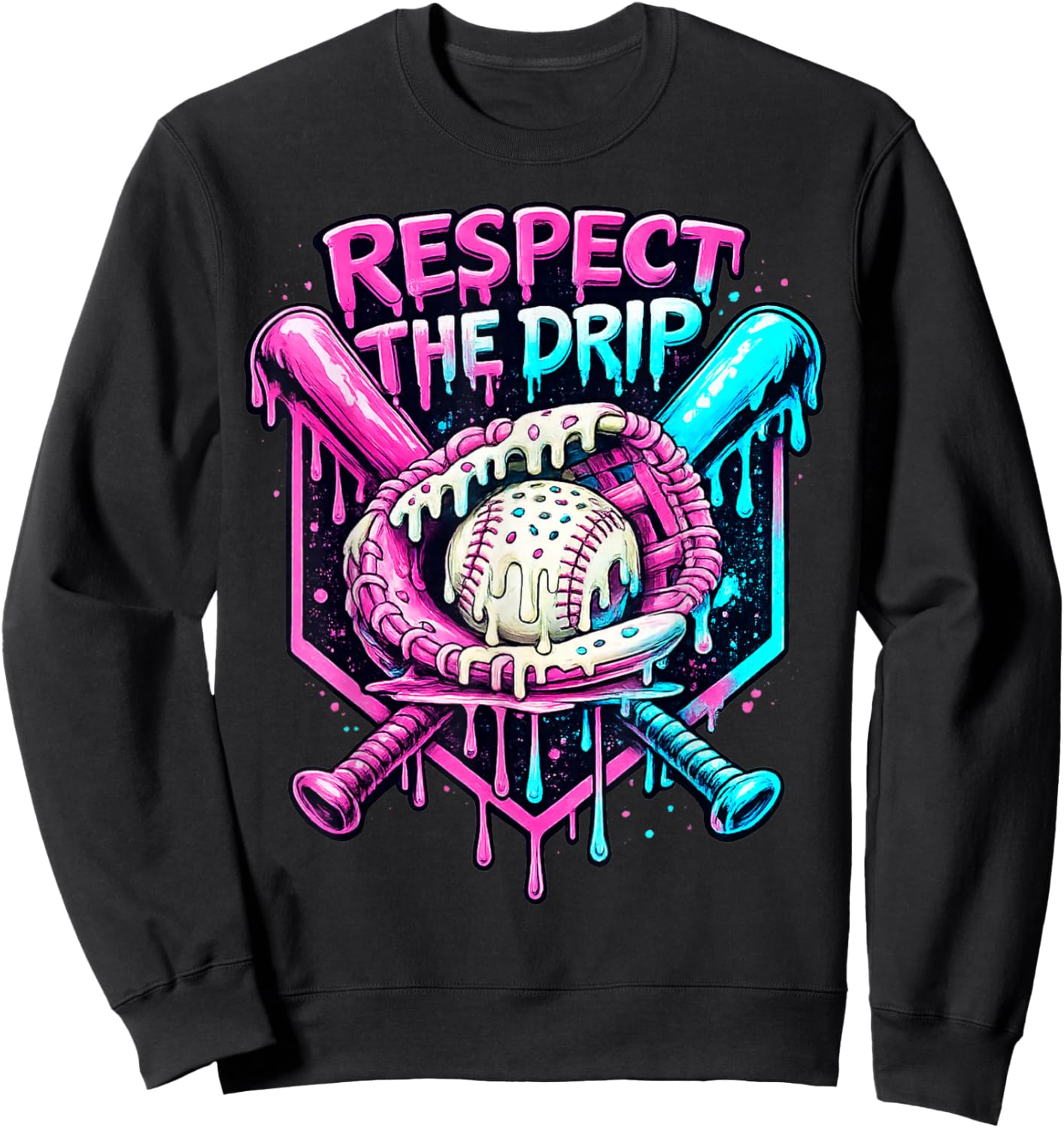 Baseball Drip Team for Boys and Girls Ice Cream Cool Sweatshirt - Sweatshirt | Black