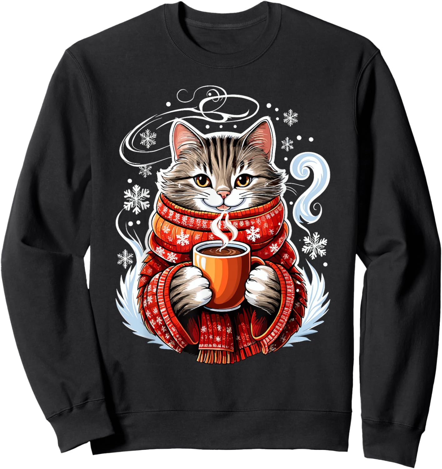 Cozy Cat Fun Winter Design Sweatshirt - Sweatshirt | Black
