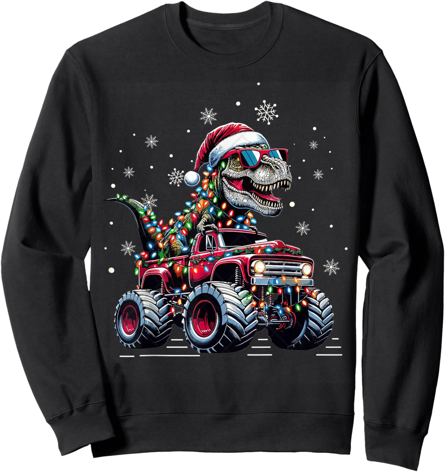 Monster Truck Dinosaur TRex Christmas Boys Kids Sweatshirt - Sweatshirt | Black