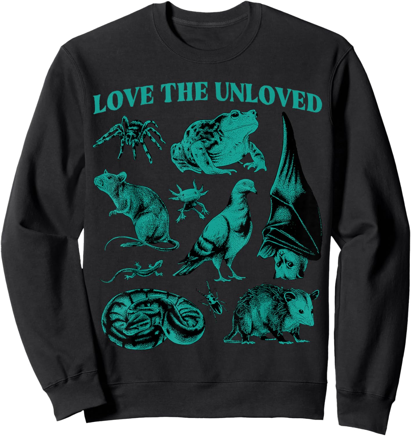 Love The Unloved Cute Weird Animals Frog Spider Bat Pigeon Sweatshirt - Sweatshirt | Black
