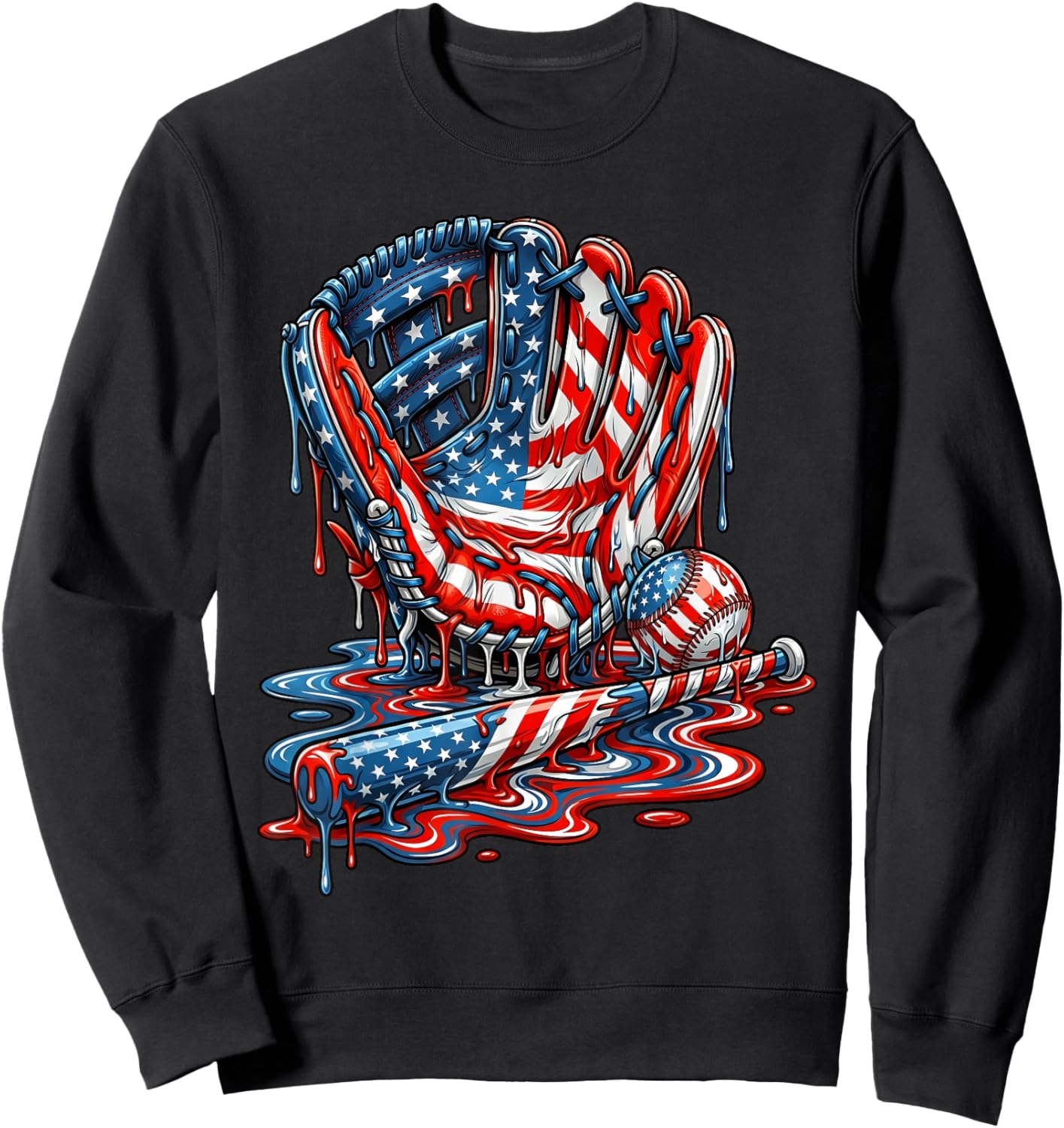 Baseball Drip American Patriotic 4th of July Boys Kids Youth Sweatshirt - Sweatshirt | Black