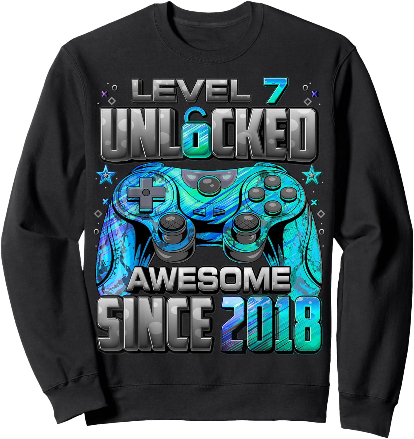 Level 7 Unlocked Awesome Since 2018 7th Birthday Gaming Sweatshirt - Sweatshirt | Black