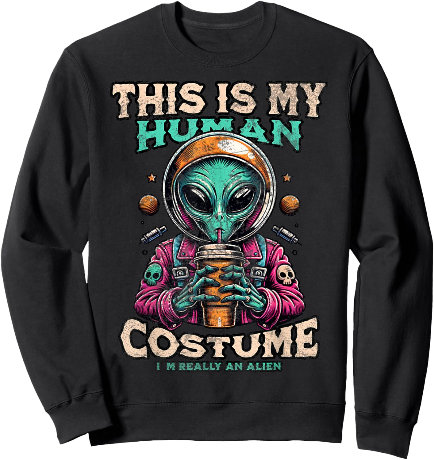 This Is My Human Costume Funny Alien Halloween Sweatshirt - Sweatshirt | Black