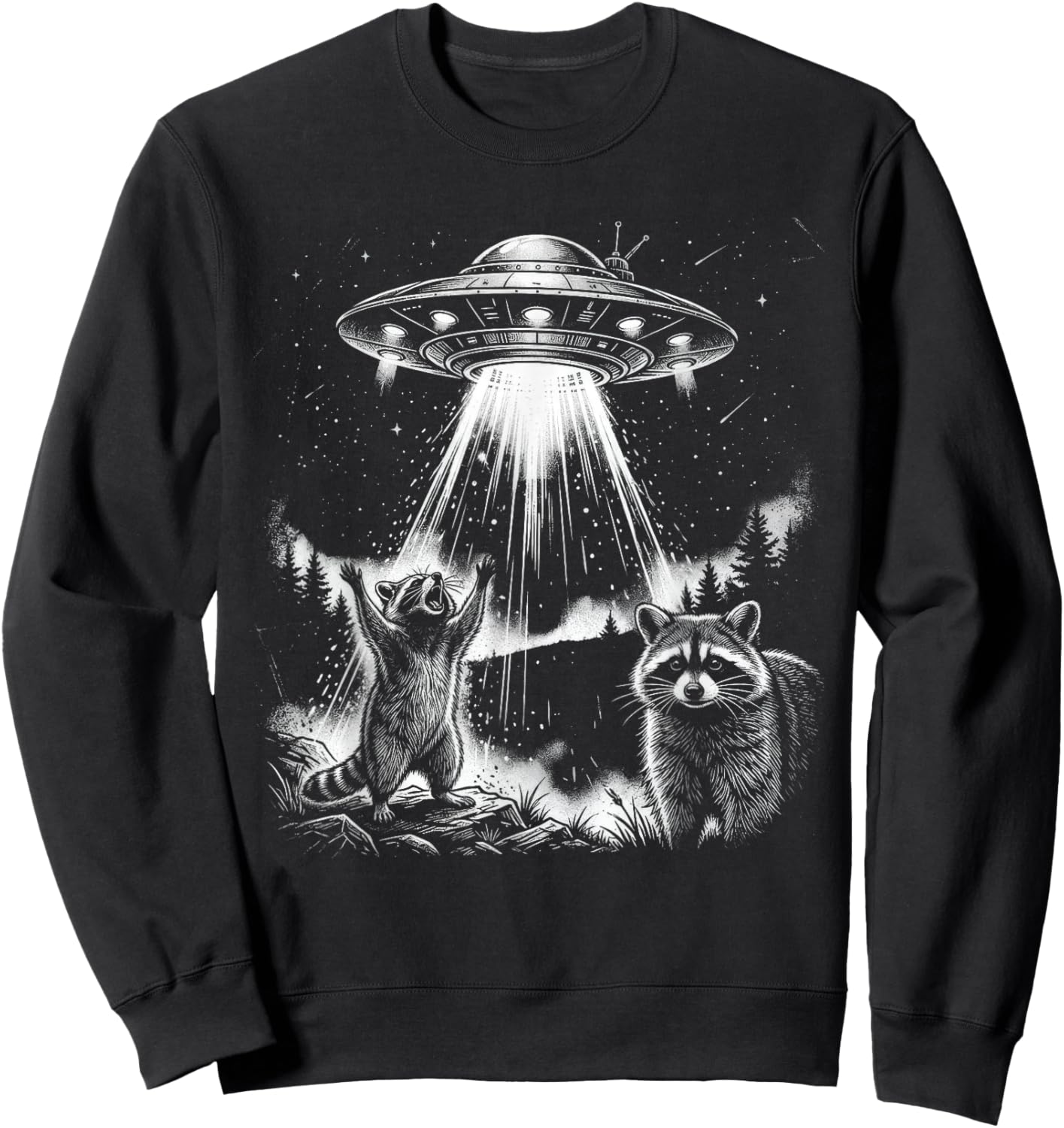Funny Alien Raccoon UFO Men Women Sweatshirt - Sweatshirt | Black