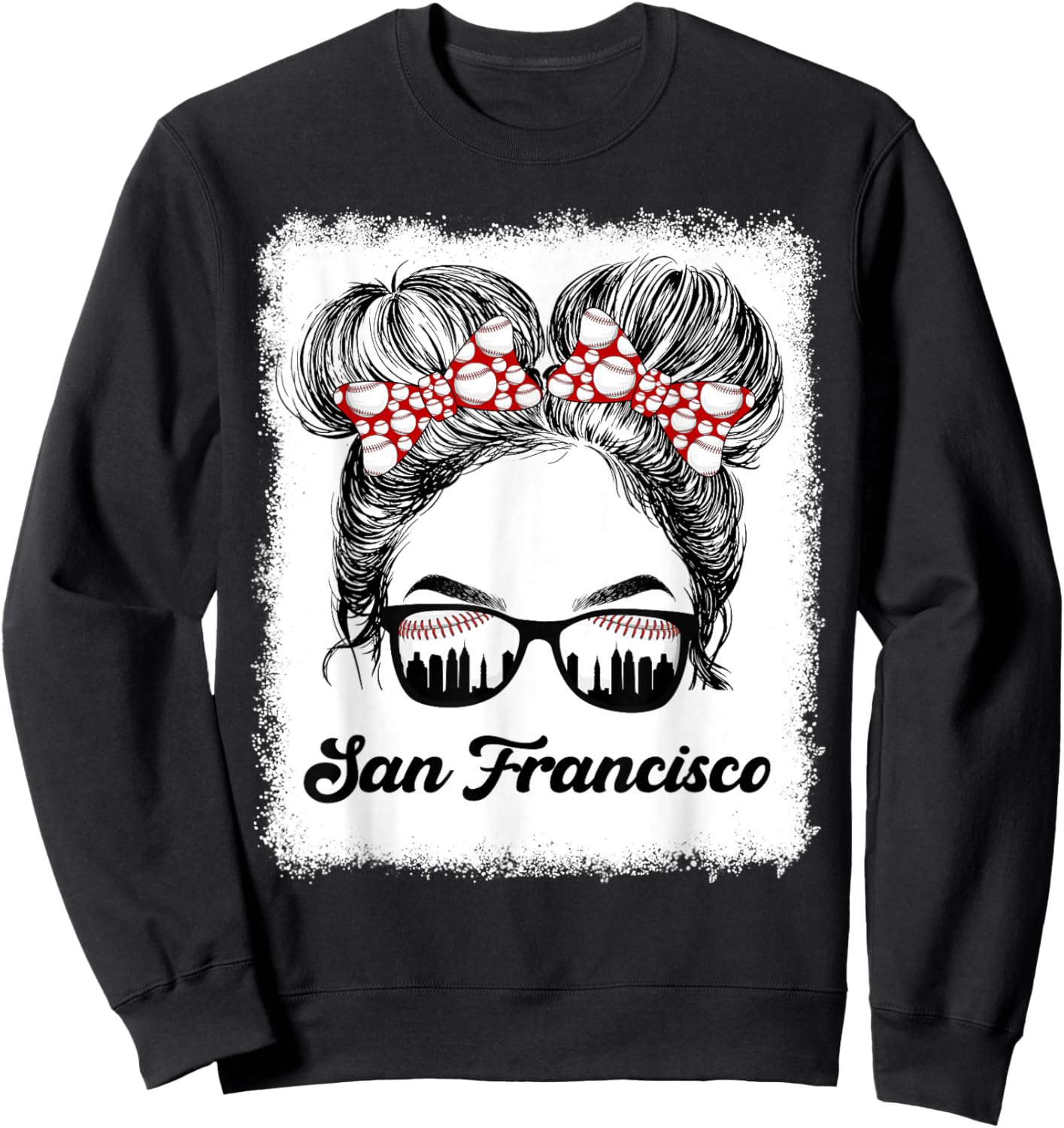 San Francisco Retro Baseball Messy Bun Girl Met At Game Day Sweatshirt - Sweatshirt | Black