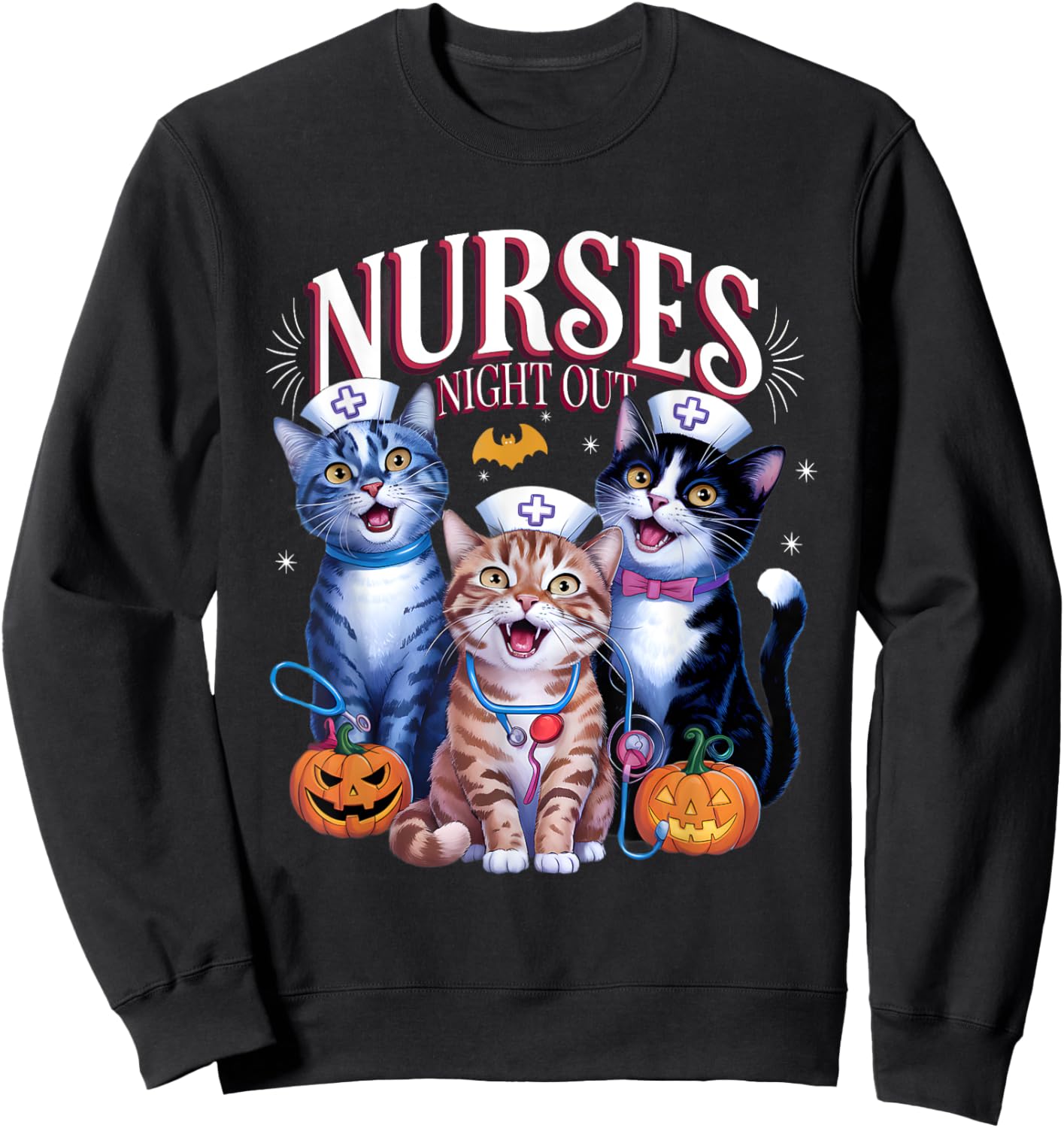 Nurses Night Out Halloween Cats Funny Nurse Costume Sweatshirt - Sweatshirt | Black