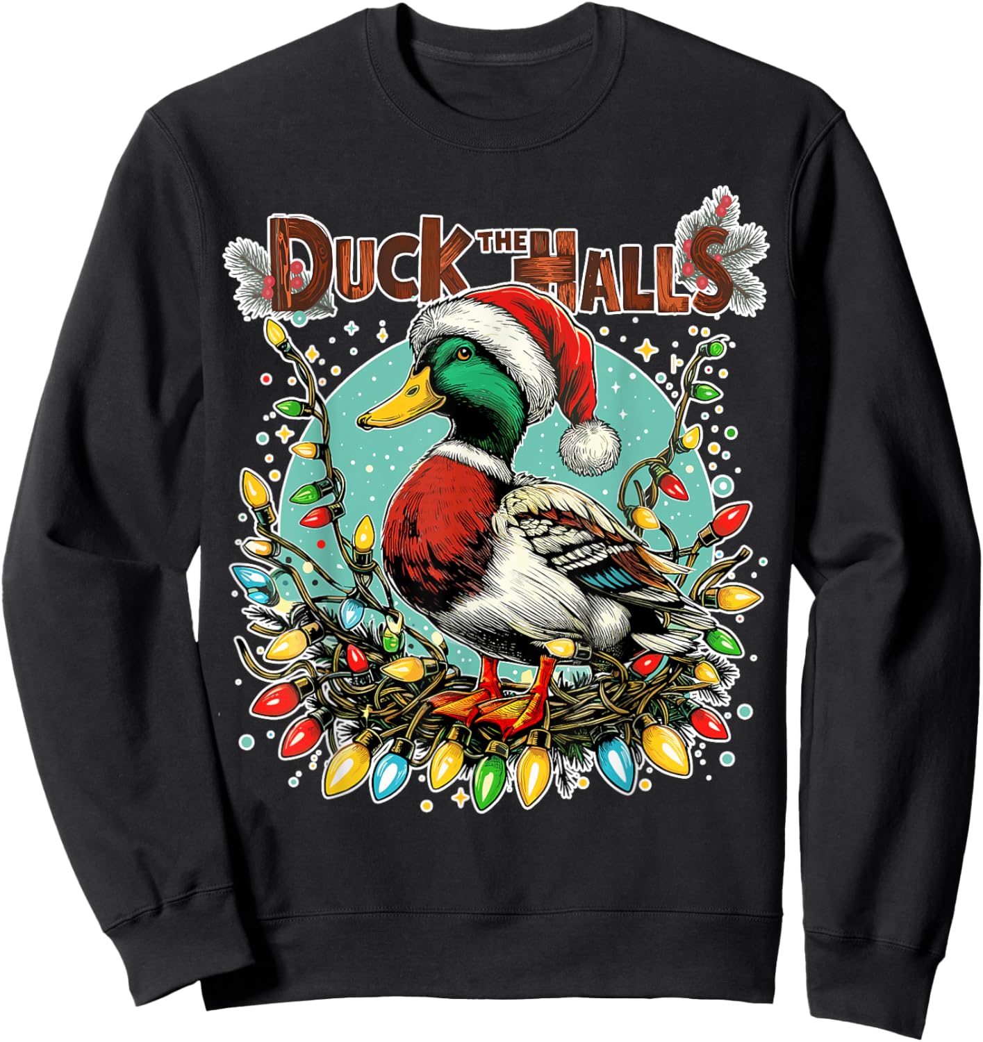 Retro Duck Christmas Lights Merry Ducking Christmas Animal Sweatshirt - Sweatshirt | Black