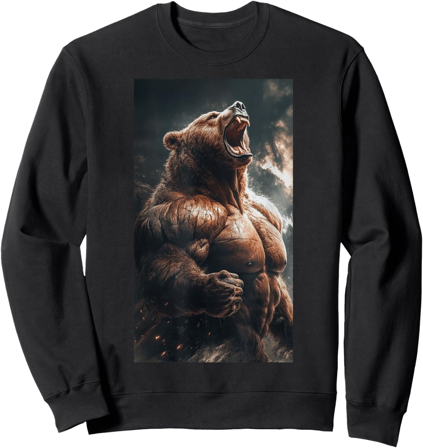 Bear Muscular Muscles Bodybuilding Roaring Nature Sweatshirt - Sweatshirt | Black