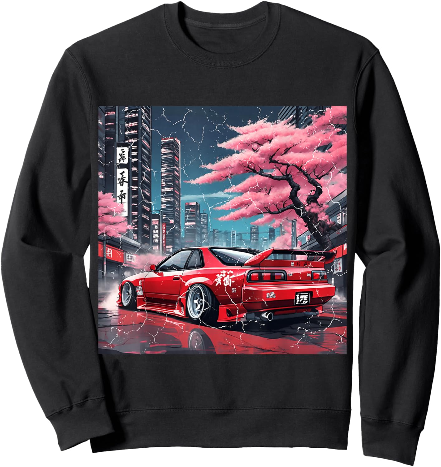 Vintage JDM Race Car Tokyo Street Racing Sakura Blossom Art Sweatshirt - Sweatshirt | Black