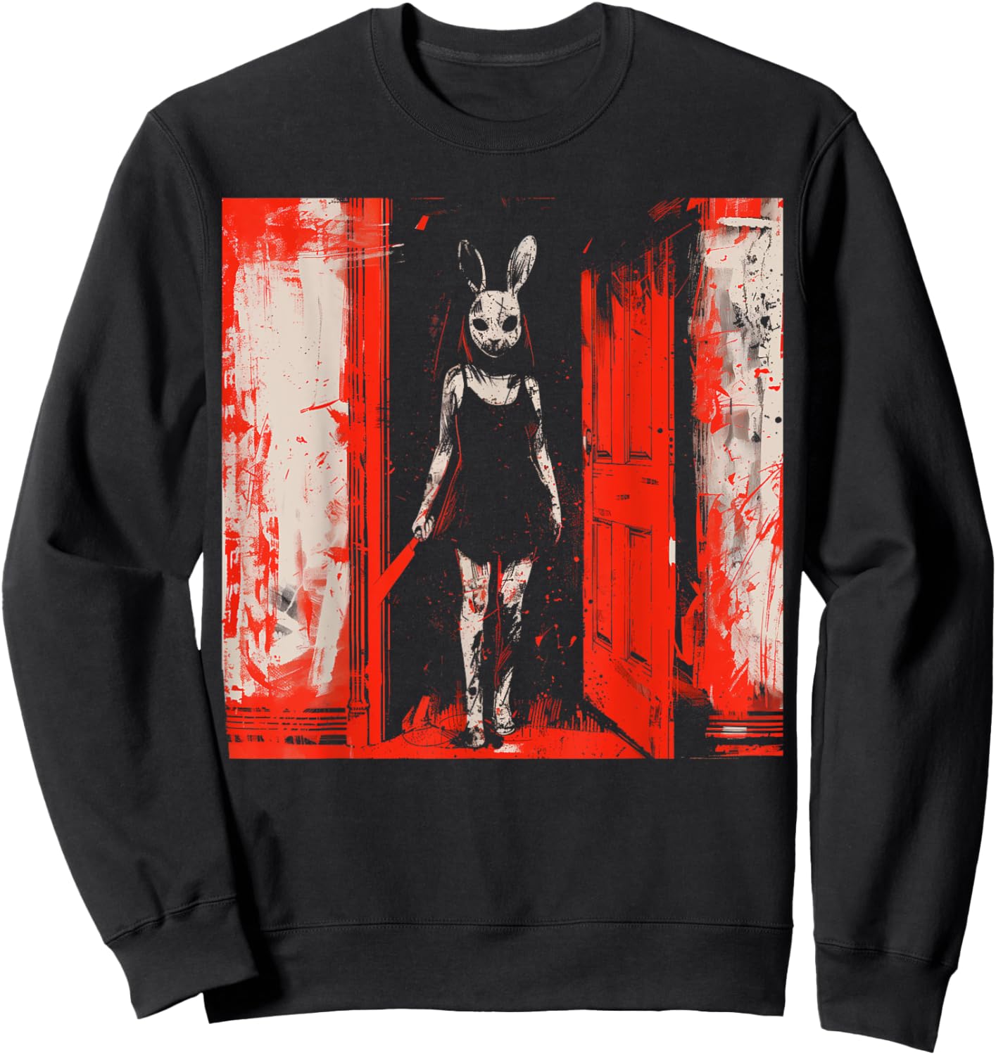 Horror Evil Bunny Slasher Girl Red Anime Goth Creepy Rabbit Sweatshirt - Sweatshirt | Black