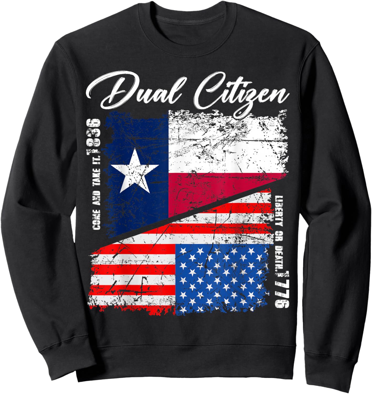 Texas Independence Day Dual Citizen Texan & American Flag Sweatshirt - Sweatshirt | Black