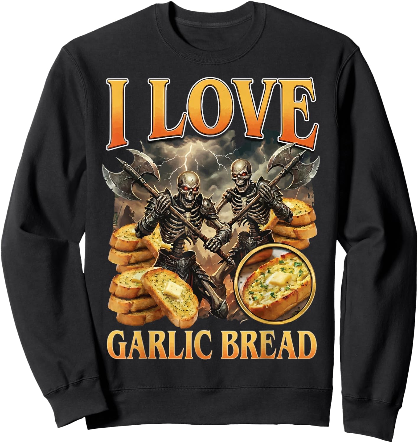 I Love Garlic Bread Cringe Skeleton Sweatshirt - Sweatshirt | Black