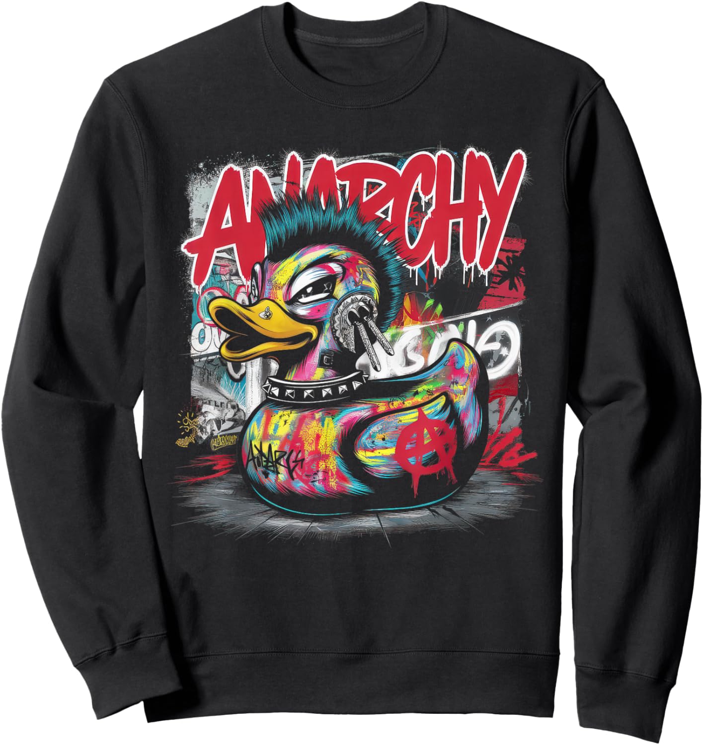 Punk Women Male Duck Rock Rock Duck Anarchy Sweatshirt - Sweatshirt | Black