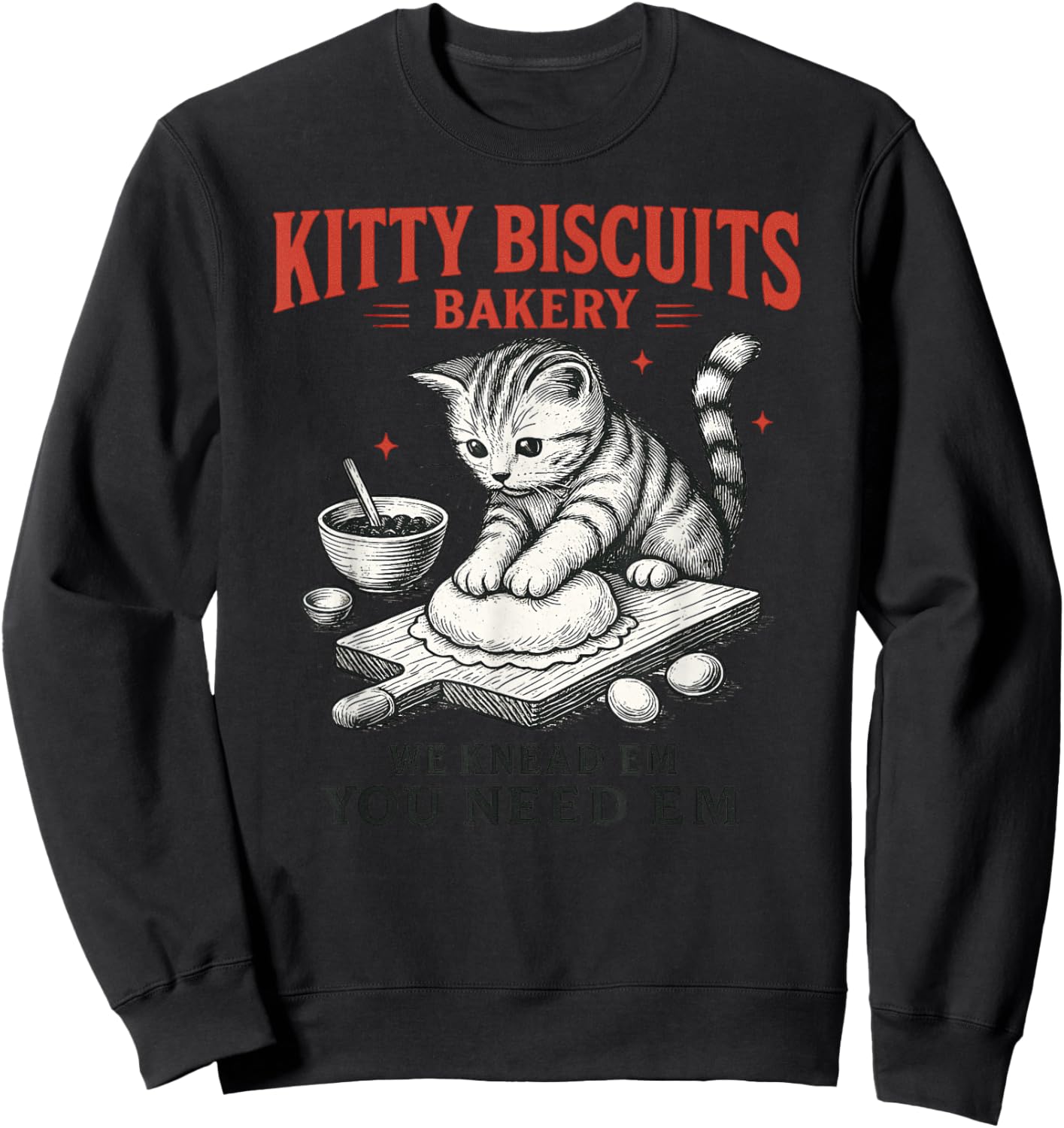 Funny Cat Meme Kitty Biscuits Bakery Vintage Art Sweatshirt - Sweatshirt | Black