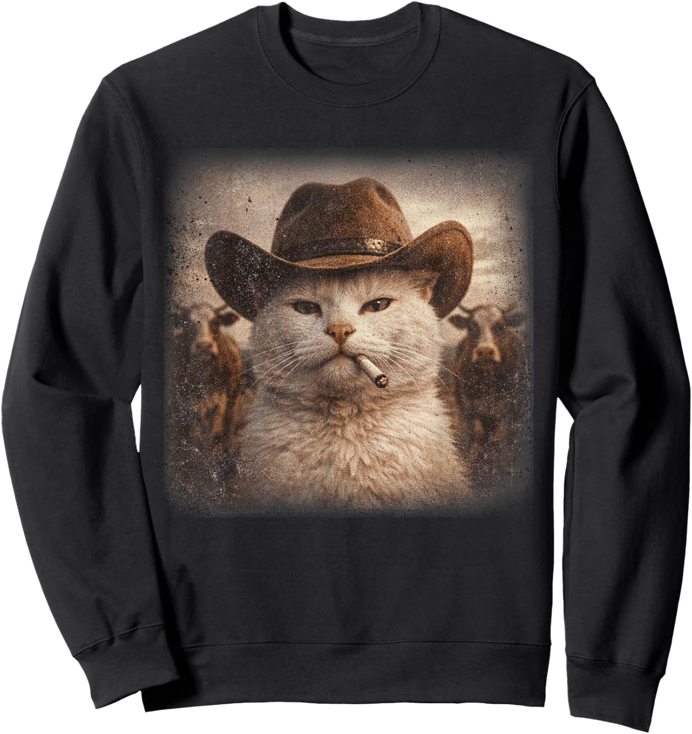 Western Cowboy Cat Smoke A Cigarette Rodeo Country Men Women Sweatshirt - Sweatshirt | Black