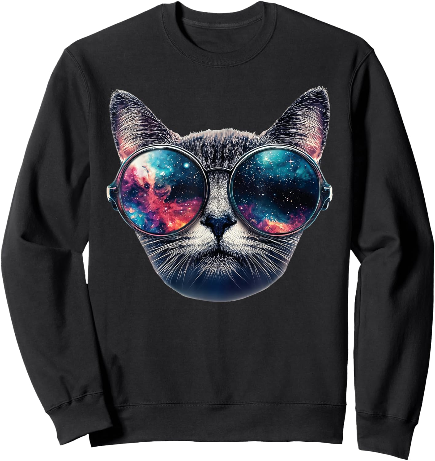 Cat Space Glasses Sunglasses Universe Meme Funny Graphic Women Kids Sweatshirt - Sweatshirt | Black