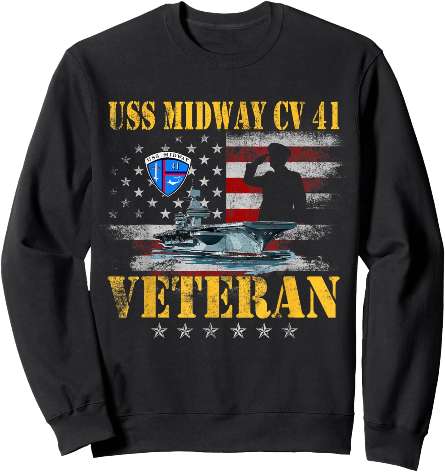 USS Midway CV 41 Aircraft Carrier Veteran US Flag Patriotic Sweatshirt - Sweatshirt | Black