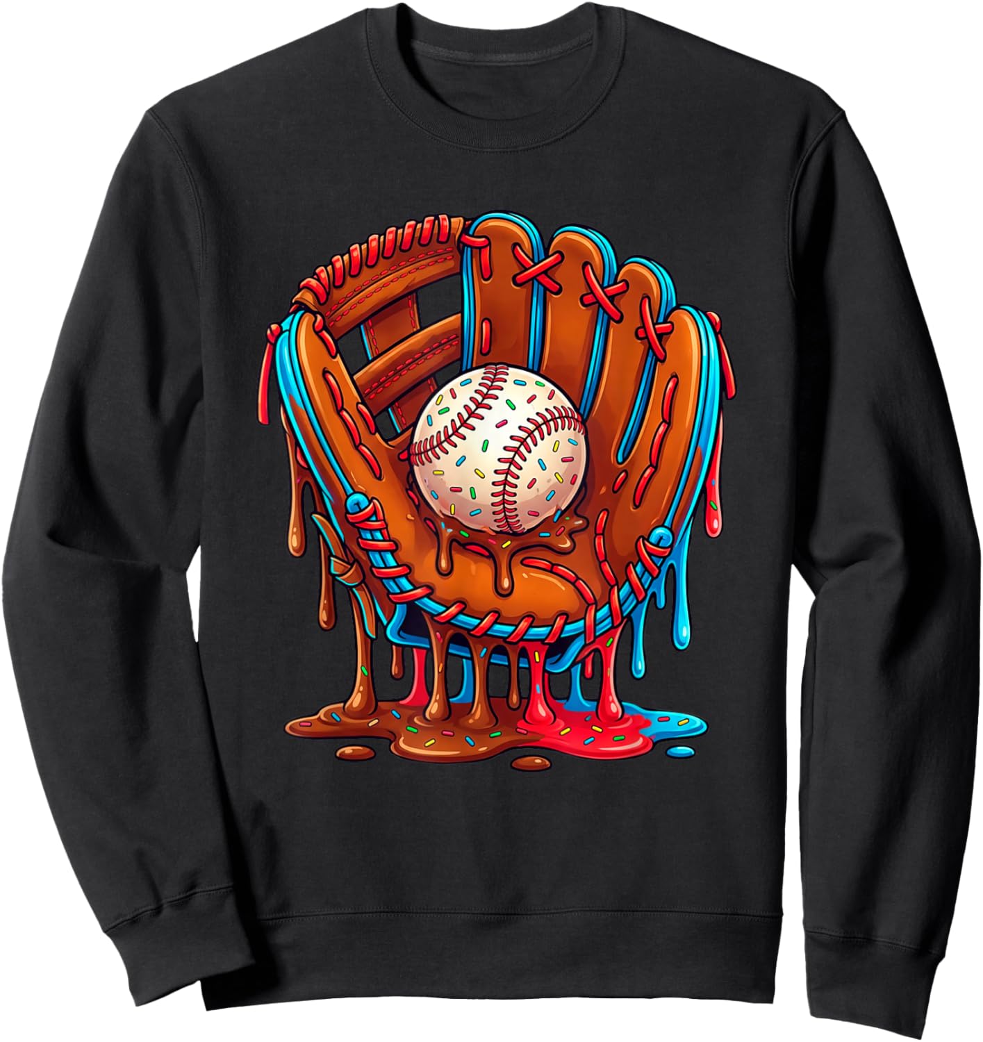 Baseball Drip Ice Cream Orange Glove Melt Illustration Sweatshirt - Sweatshirt | Black
