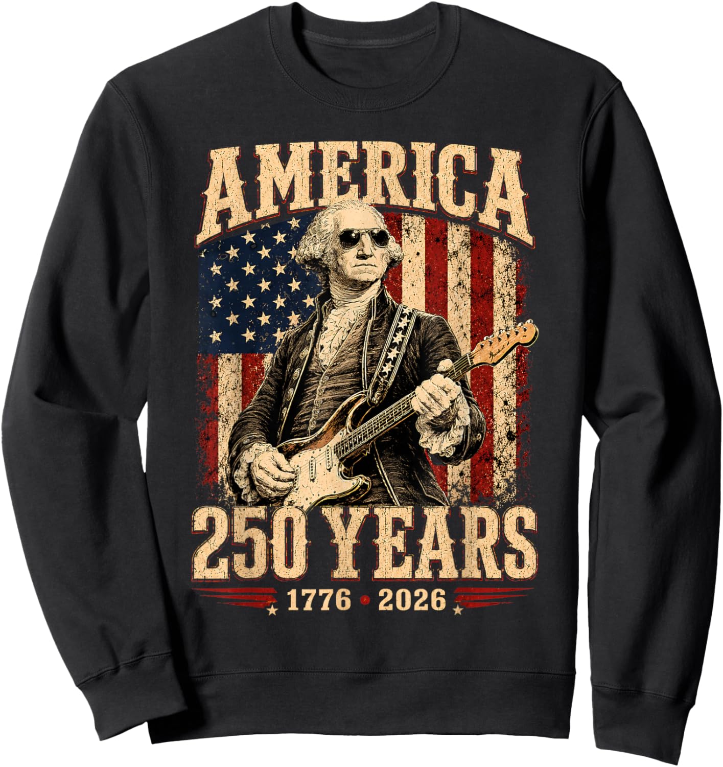 Vintage George Washington Playing Guitar 250 Years Sweatshirt - Sweatshirt | Black
