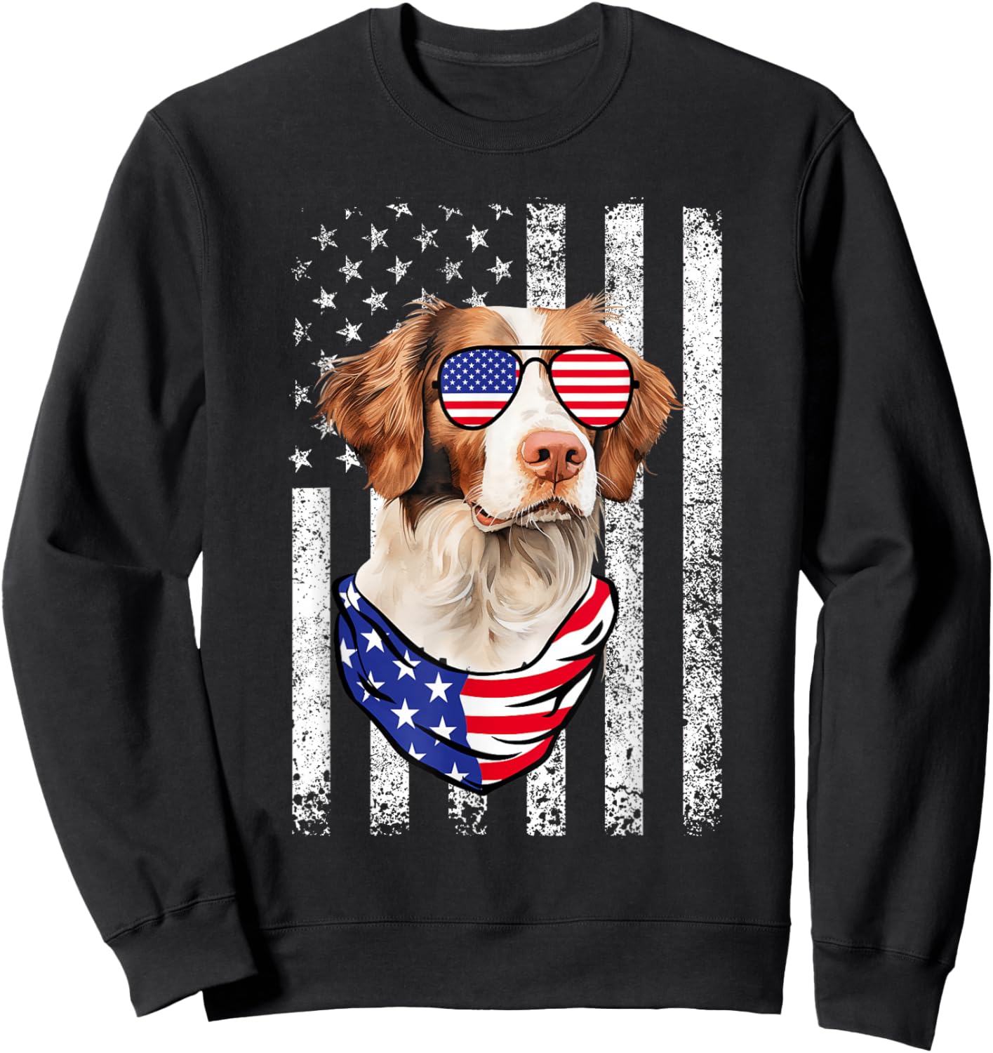 Brittany Spaniel American Flag USA Patriotic 4th of July Sweatshirt - Sweatshirt | Black
