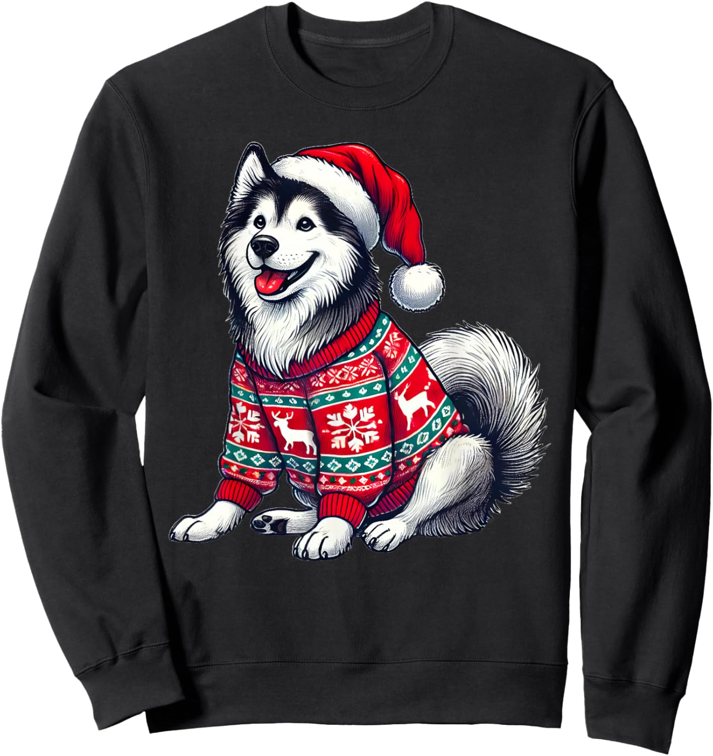Siberian Husky Dog Ugly Sweater Santa Hat Christmas Sweatshirt - Sweatshirt | Black