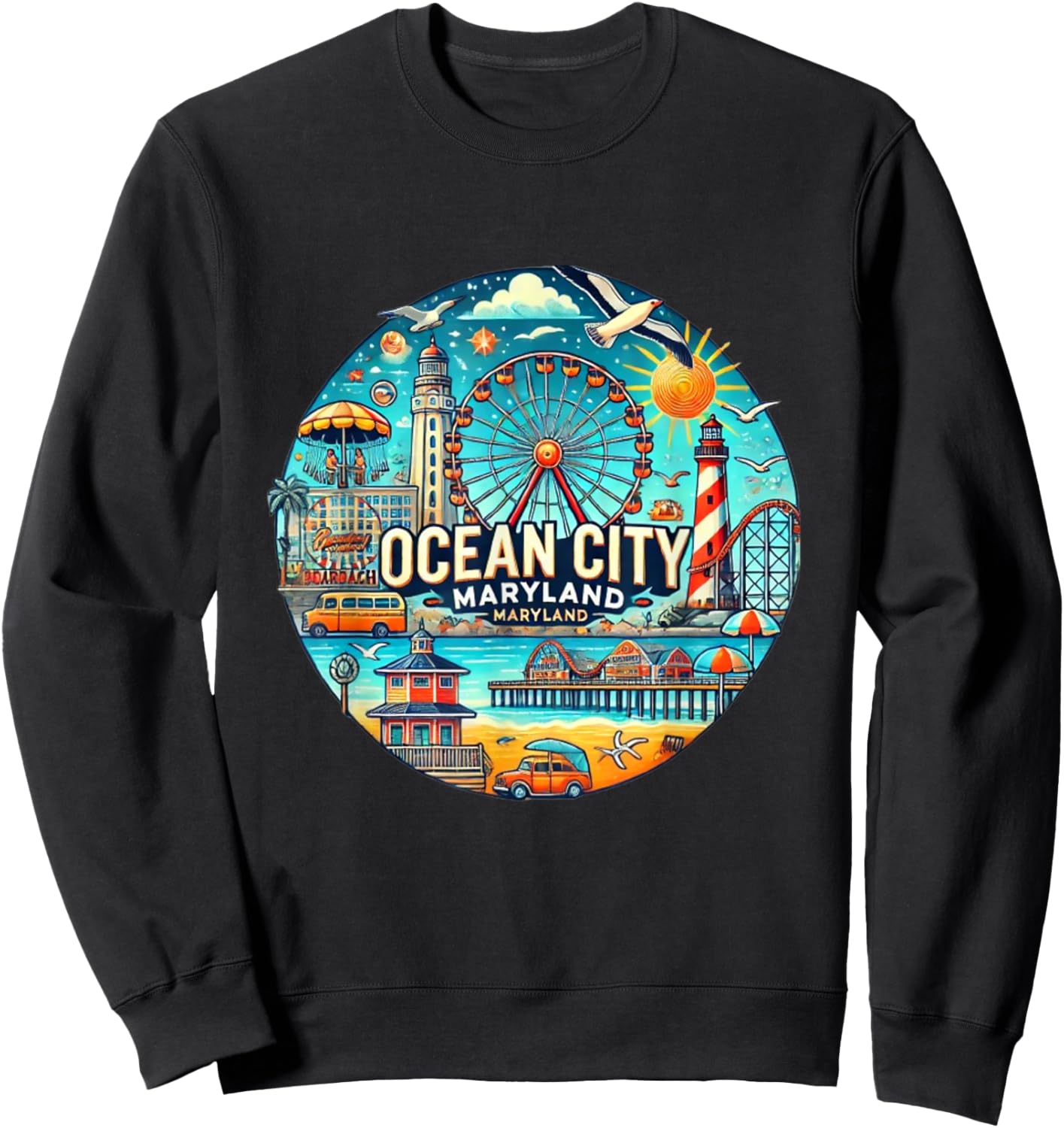 Ocean City Maryland Boardwalk youthful Sweatshirt - Sweatshirt | Black