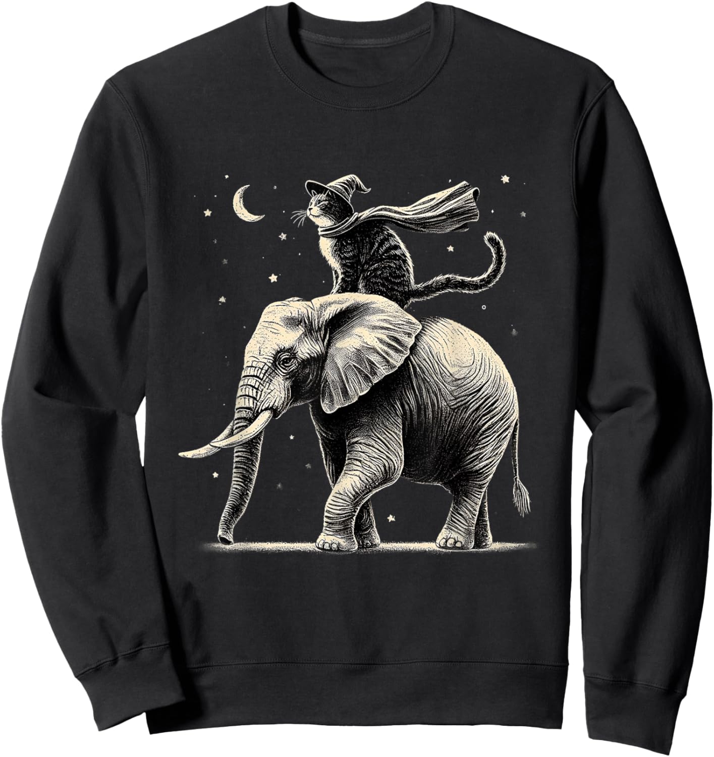 Cat Riding Elephant Design Animal Elephant Lovers Sweatshirt - Sweatshirt | Black