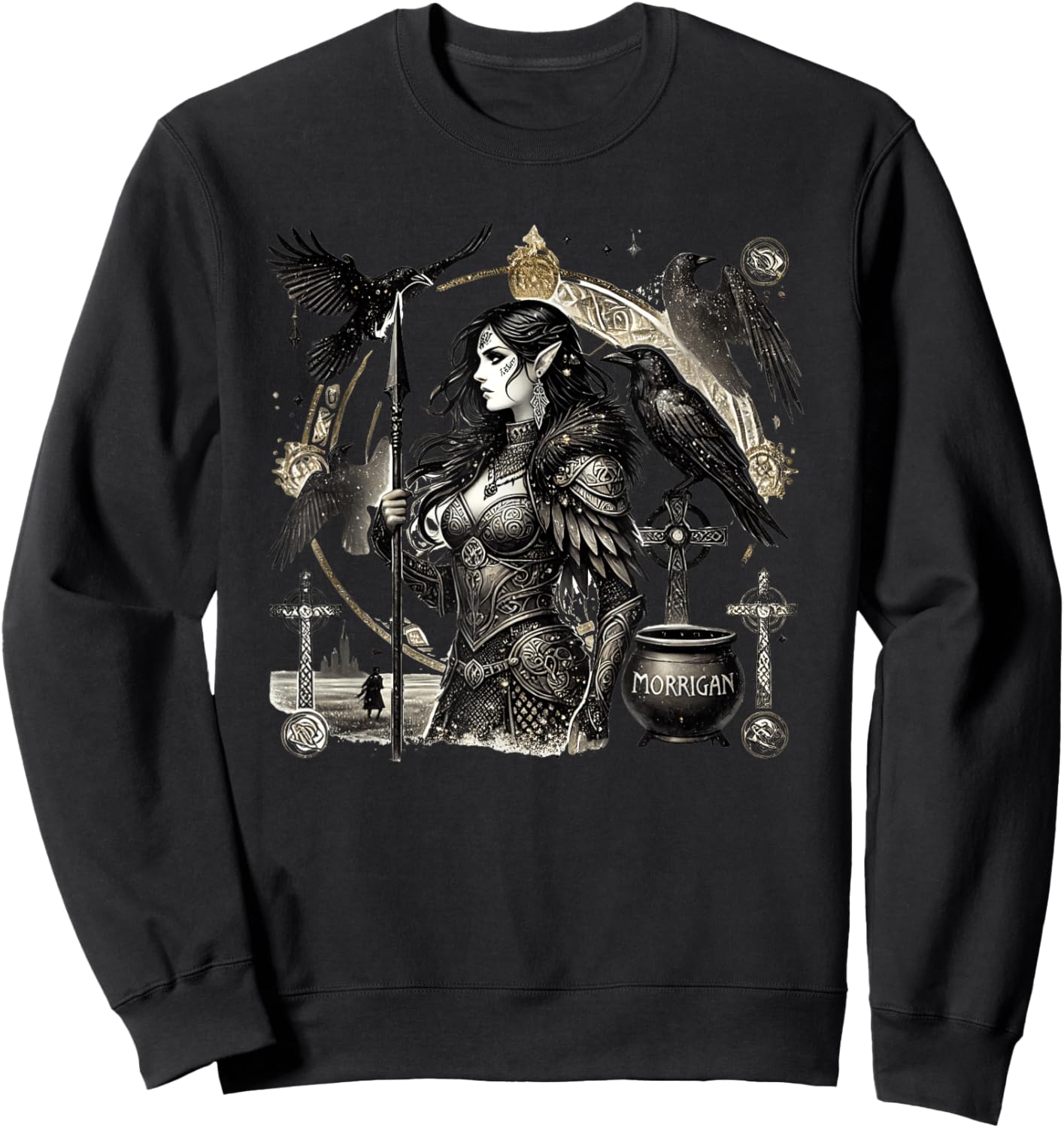 The Morrigan: Celtic Goddess of War and Fate, Raven Power Sweatshirt - Sweatshirt | Black