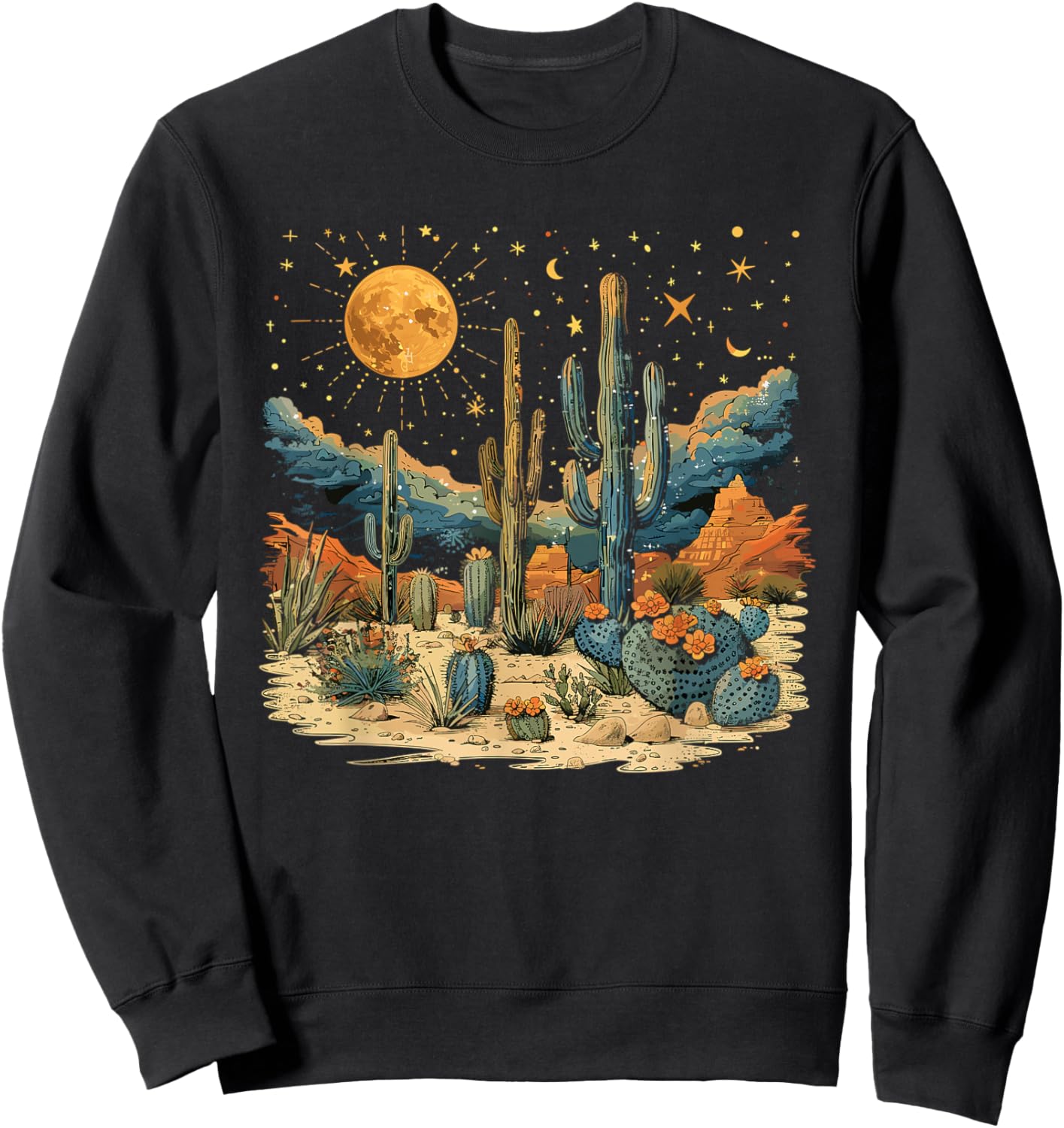 Saguaro Cactus Desert Art Moon Nature Sweatshirt - Sweatshirt | Black